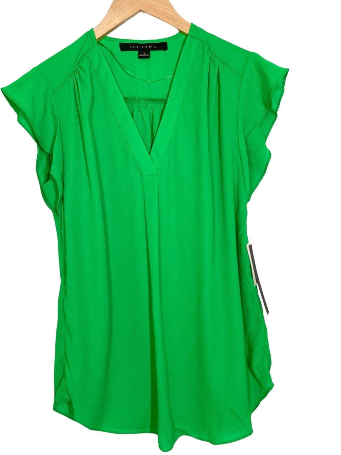 Bright Winter CYNTHIA STEFEE green flutter sleeve blouse
