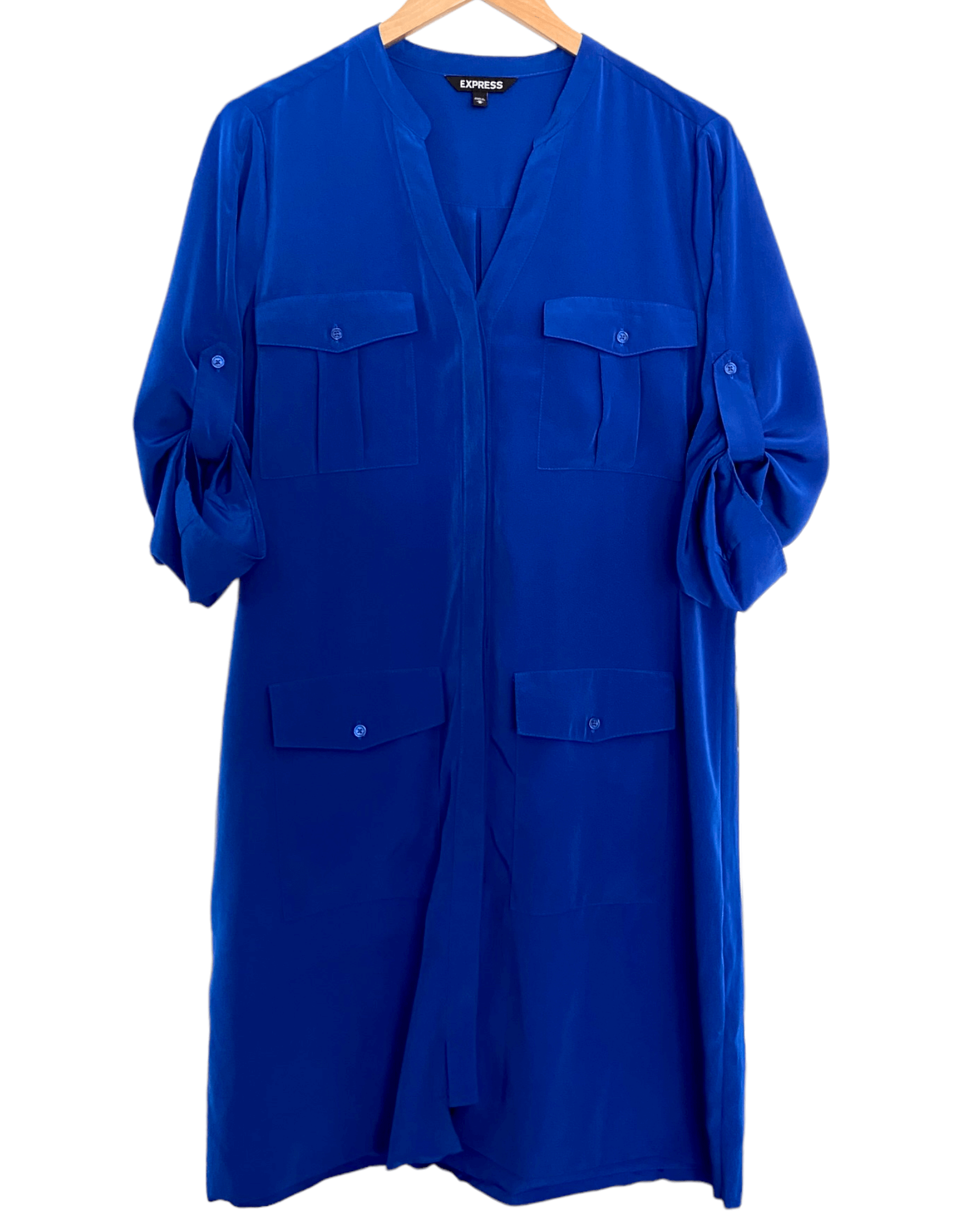 Bright Winter EXPRESS cobalt blue patch pocket shirt dress