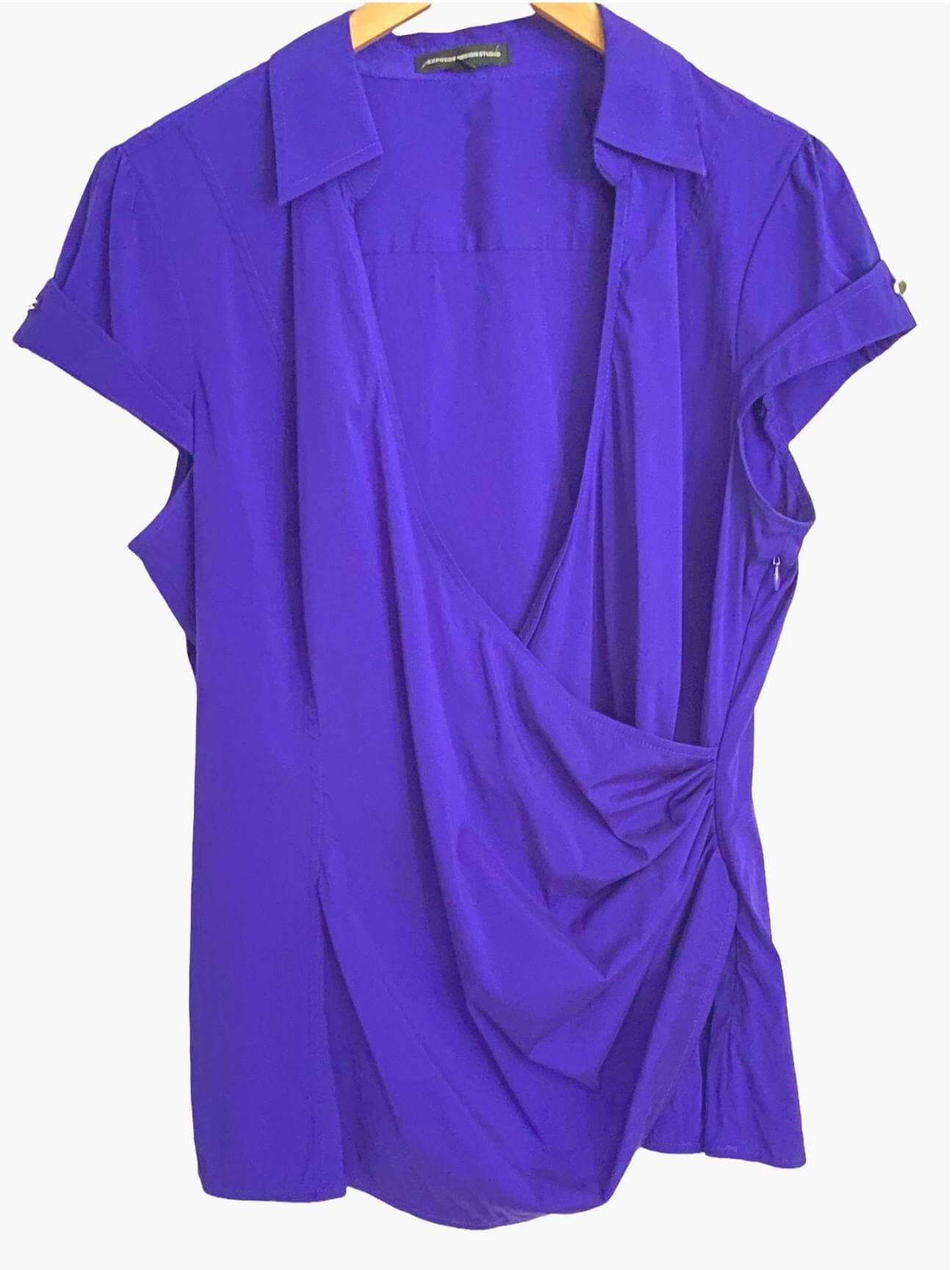 Bright Winter EXPRESS purple faux wrap blouse
