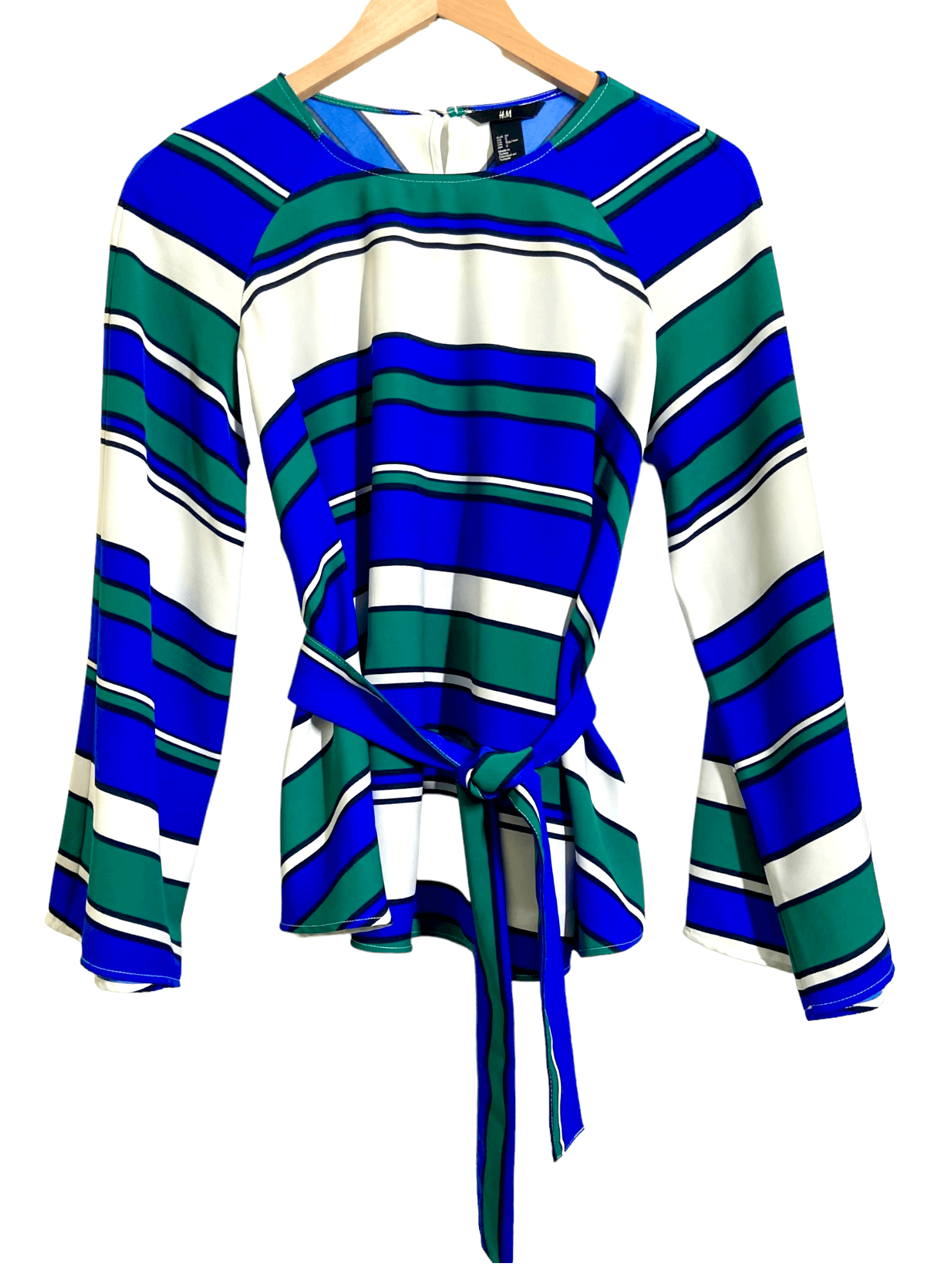 Bright Winter H&M bold stripe tie front blouse
