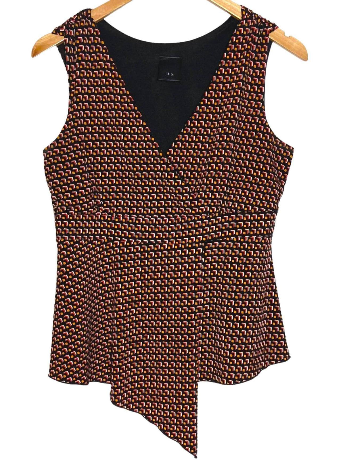 Bright Winter JTB geometric print asymmetrical wrap top