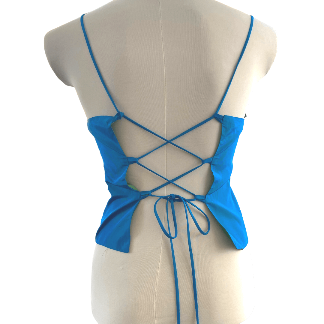 Bright Winter LE CHATEAU blue green lace-up shell