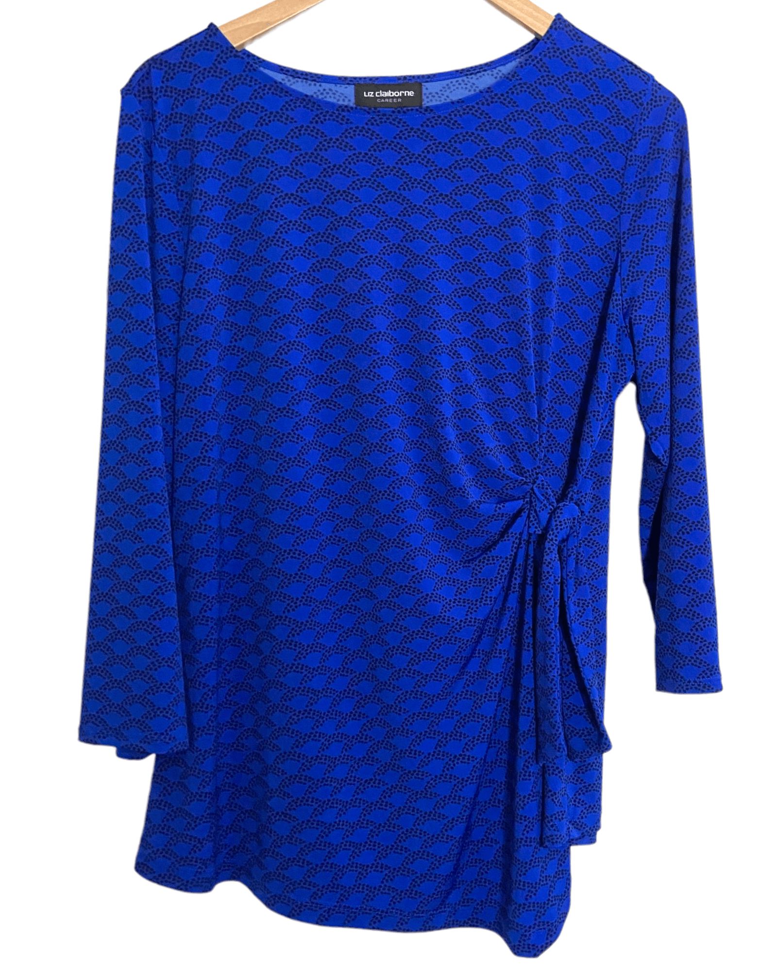 Bright Winter LIZ CLAIBORNE azure blue print side tie blouse top