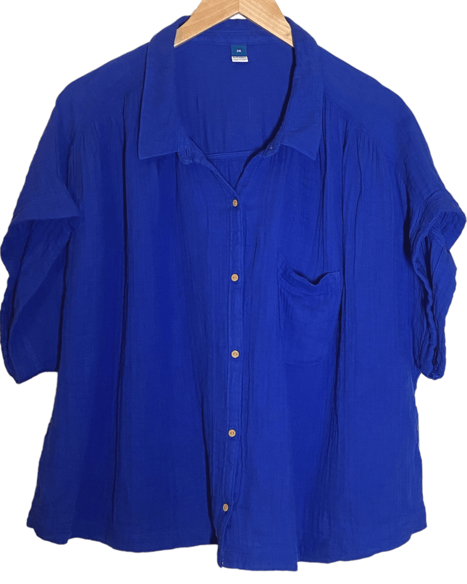 Bright Winter OLD NAVY cobalt blue shot sleeve loose shirt
