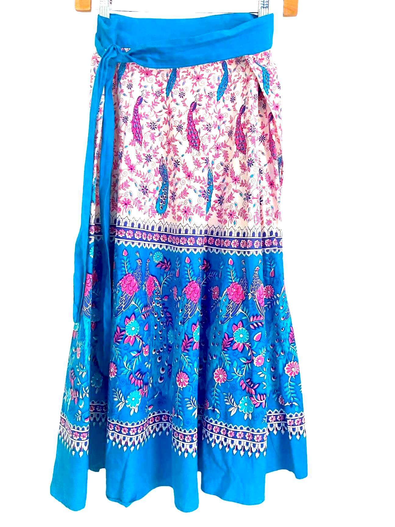 Bright Winter peacock print wrap skirt