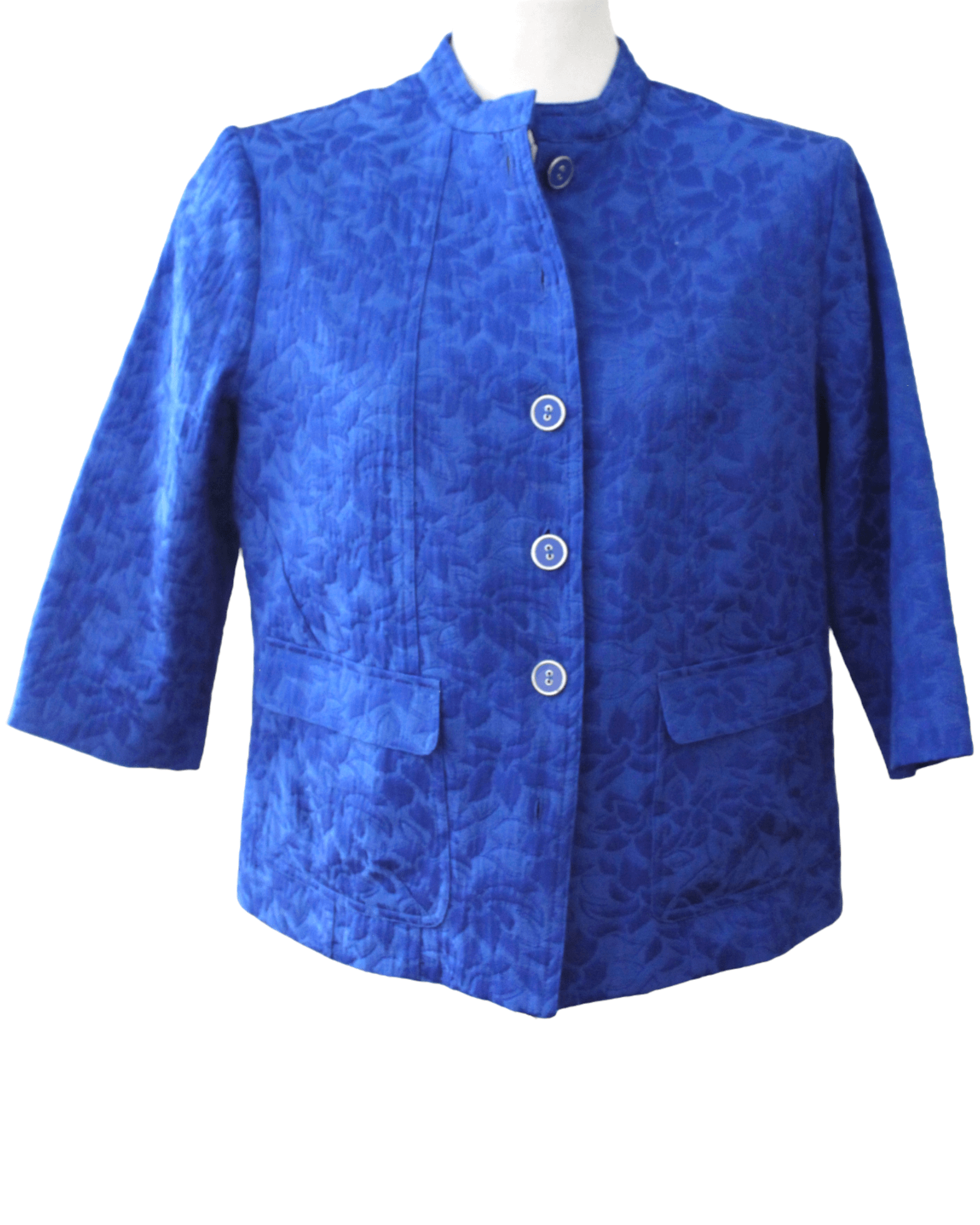 Bright Winter REBECCA MALONE blue floral jacquard jacket