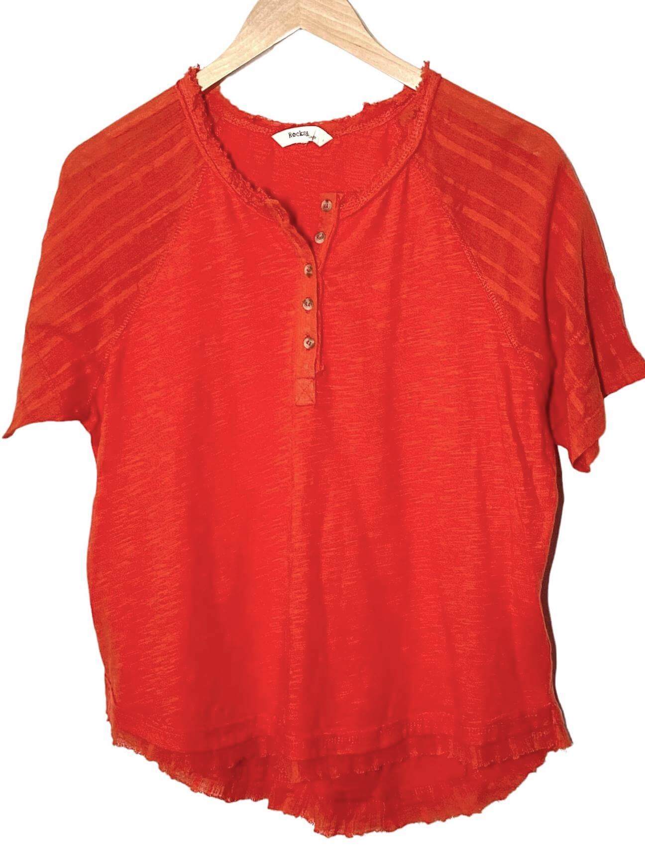 Bright Winter ROCKS & INDIGO for Anthropologie fiesta orange button tee