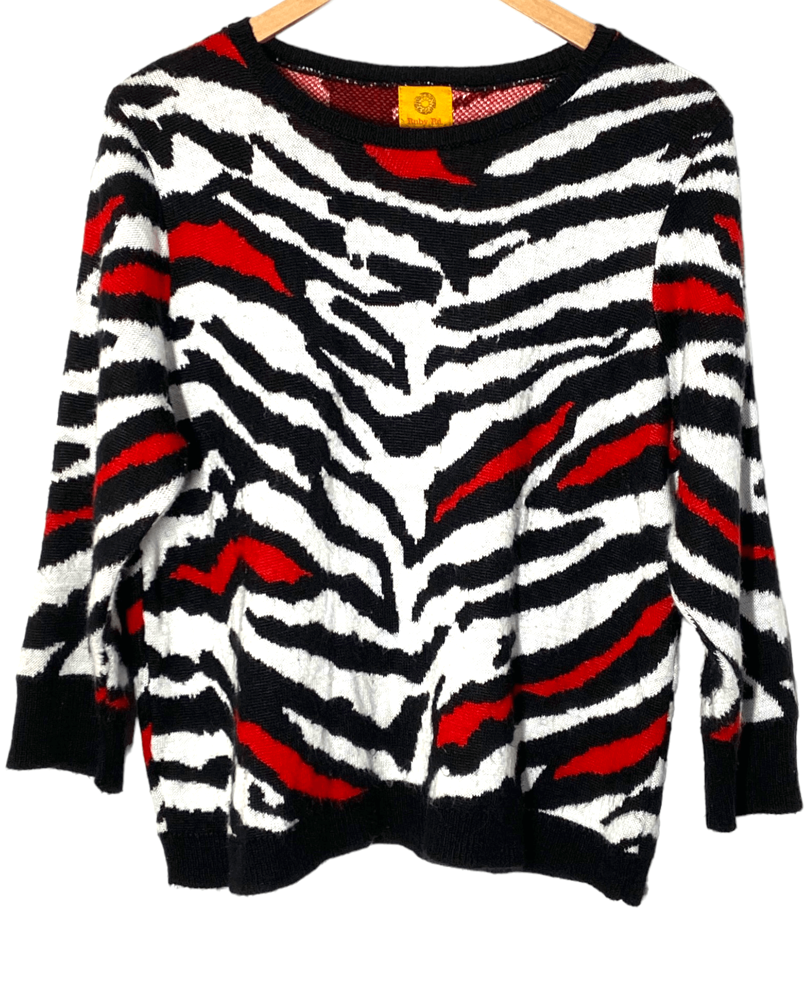 Bright Winter RUBY RD. animal print pullover sweater red black white