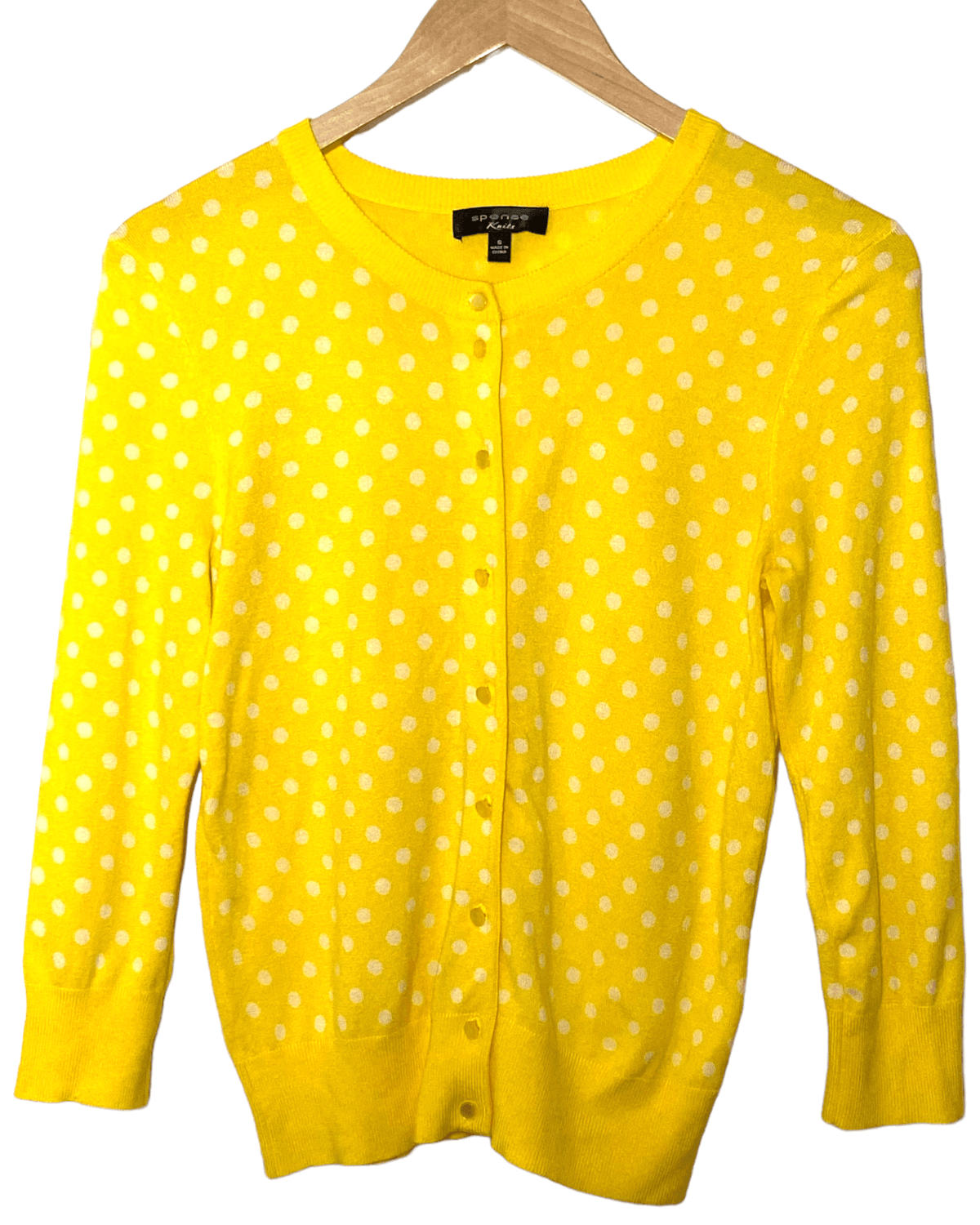 Bright Winter SPENCE KNITS yellow dot cardigan sweater