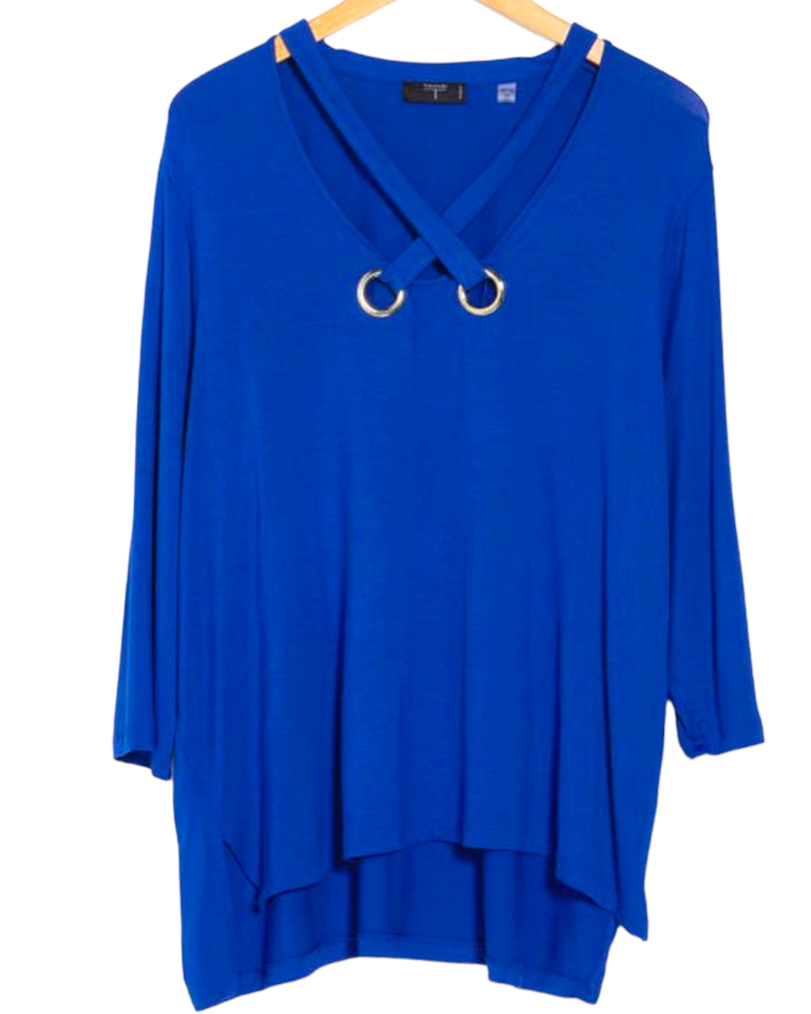 Bright Winter TAHARI WOMAN royal blue cross front grommet blouse