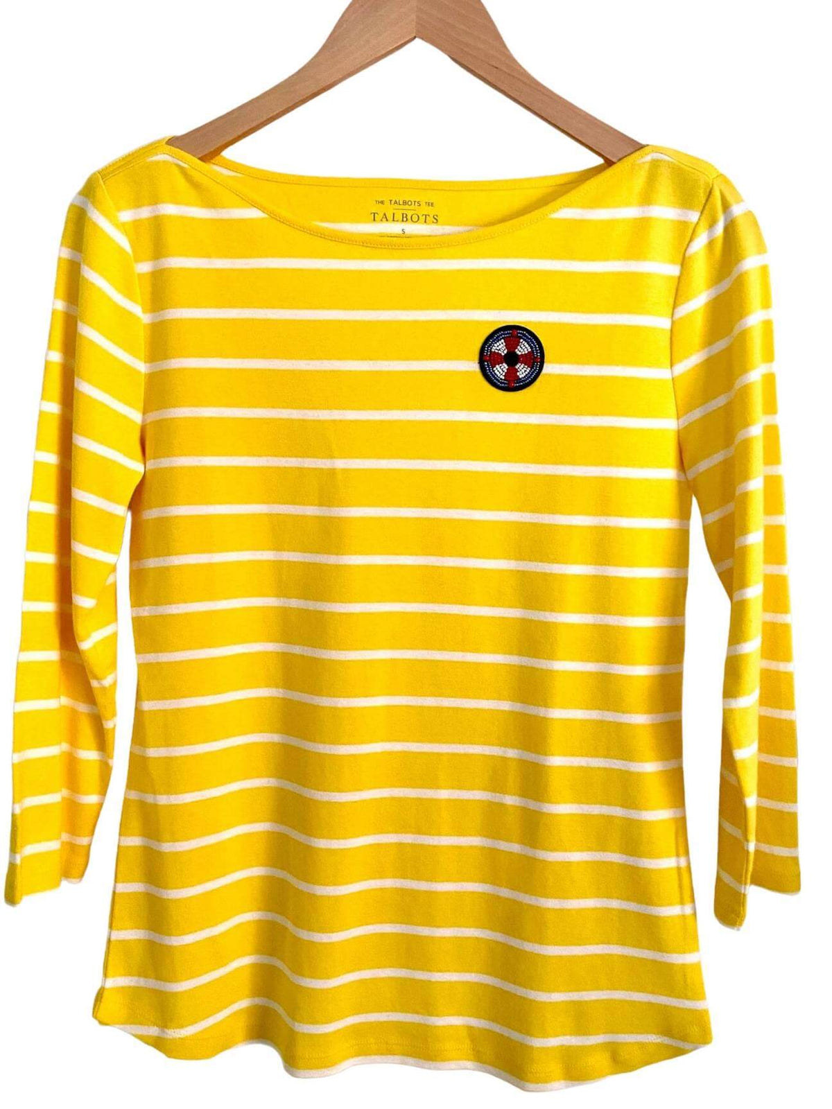 Bright Winter TALBOTS yellow stripe nautical tee