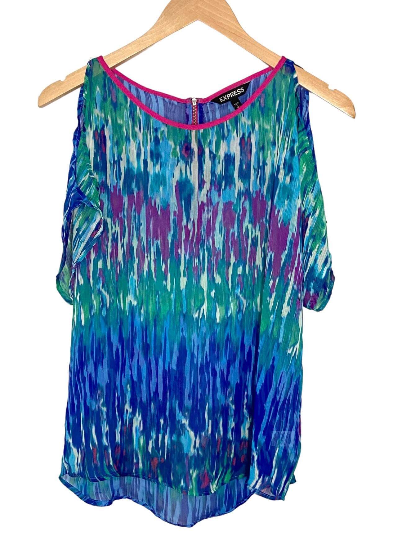 Bright Winter EXPRESS Watercolor Cold Shoulder sheer top
