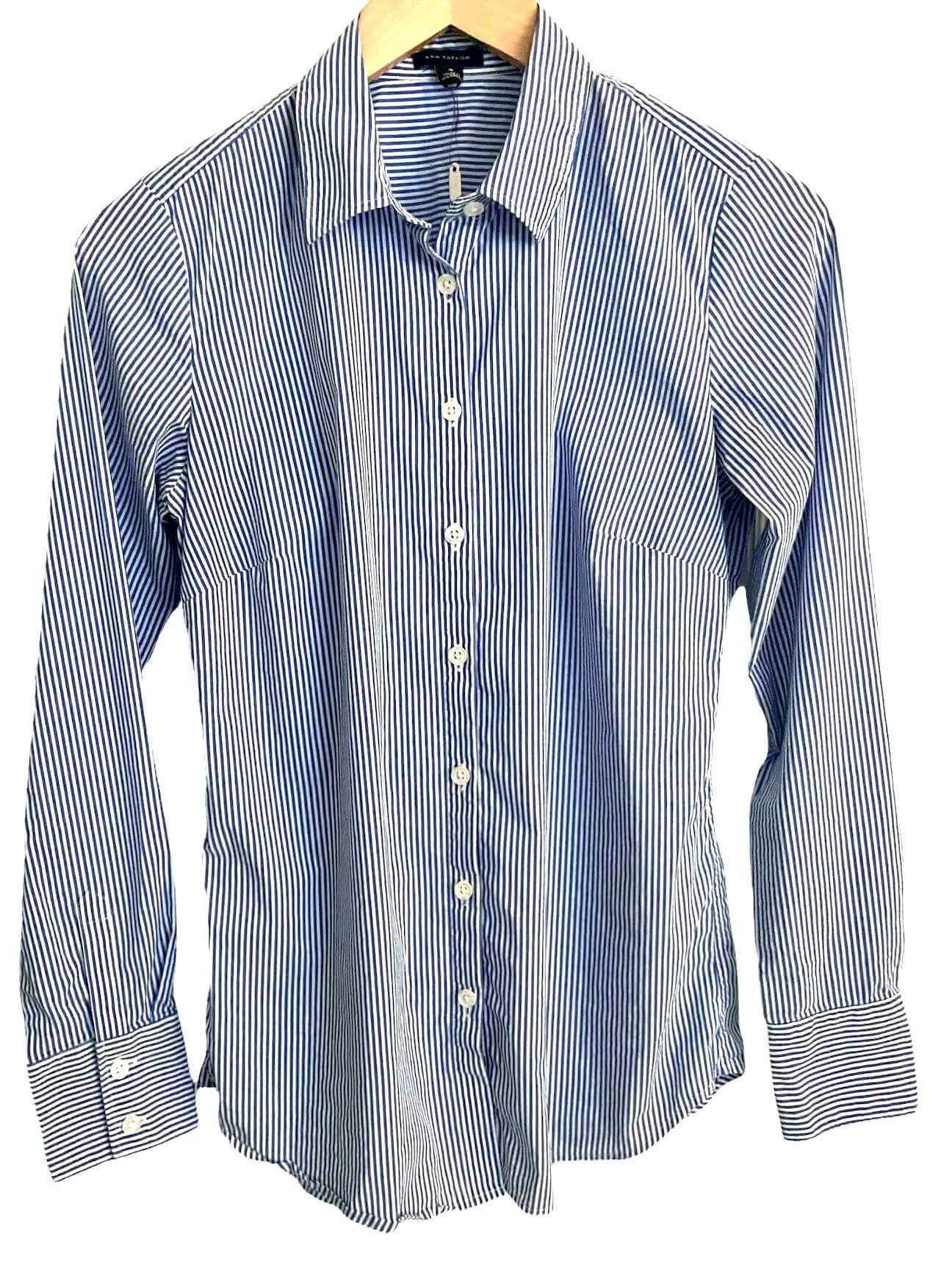 Cool Summer ANN  TAYLOR blue stripe button down shirt