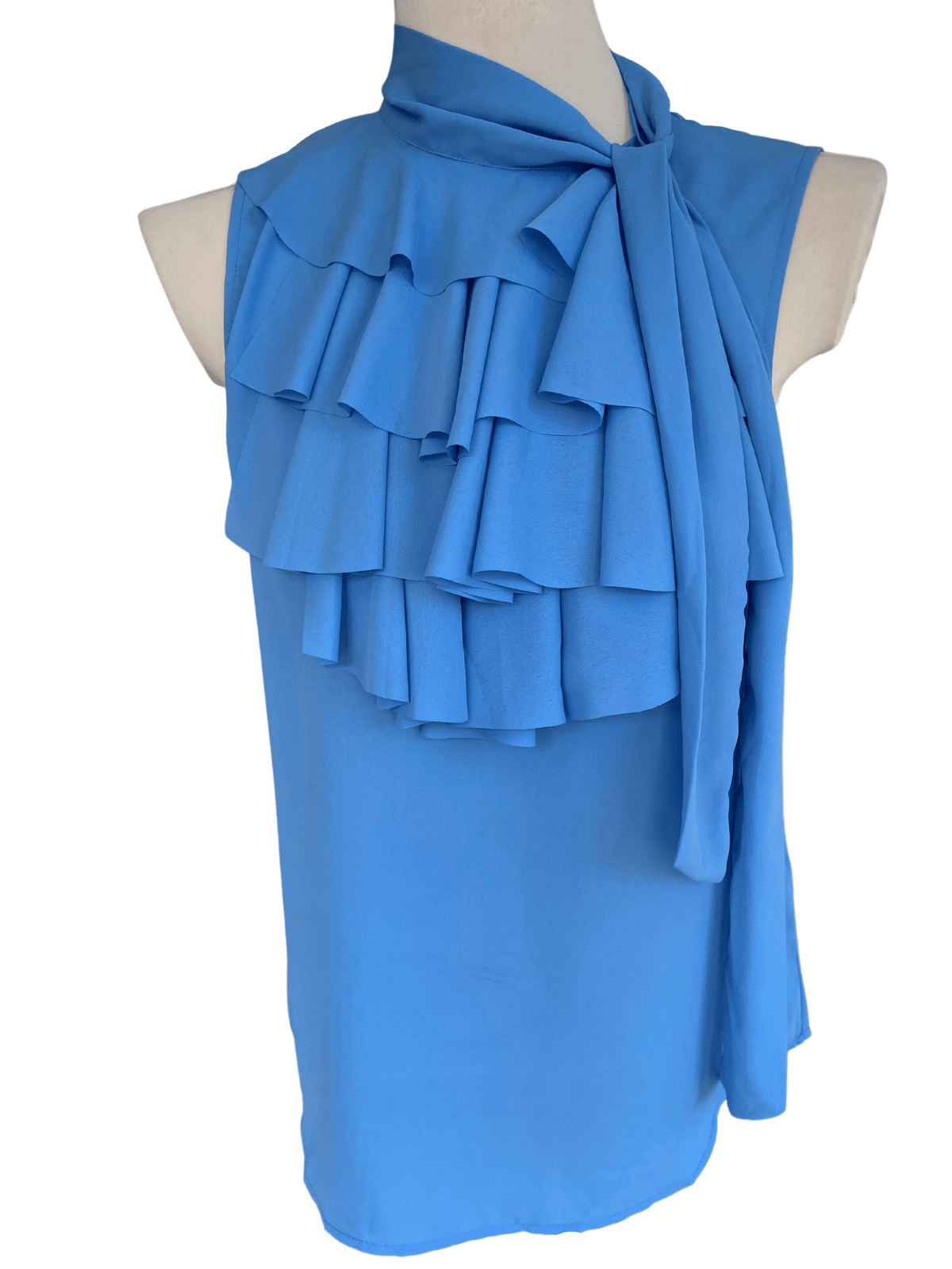 Cool Summer BANANA REPUBLIC blue sleeveless ruffle blouse