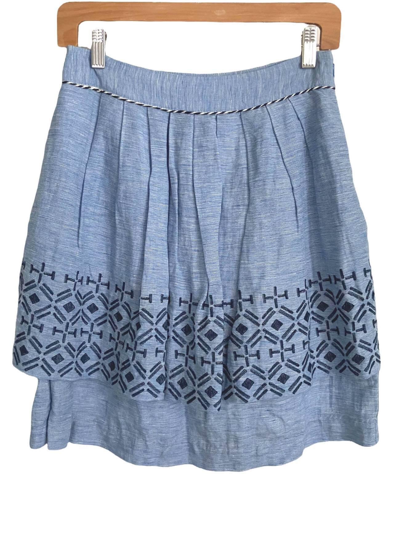 Cool Summer blue embroidered tiered skirt