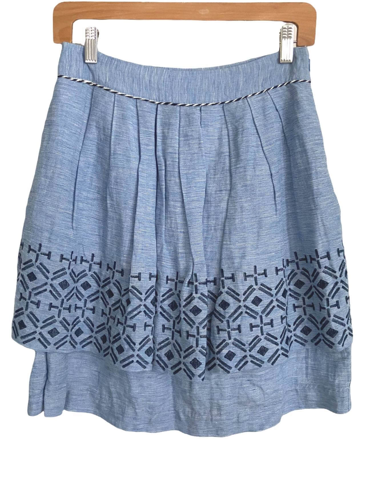 Cool Summer Blue Embroidered Tiered Skirt