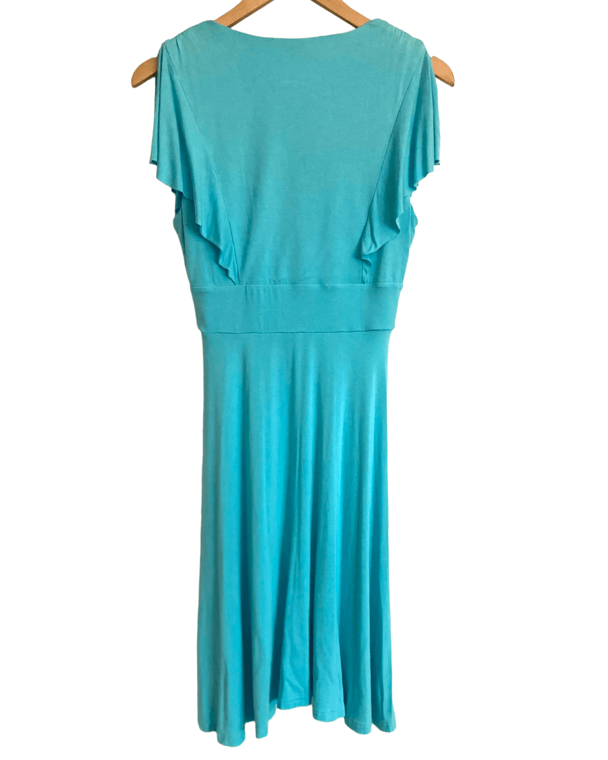 Cool Summer BOSTON PROPER blue knit flutter sleeve v-neck dress 