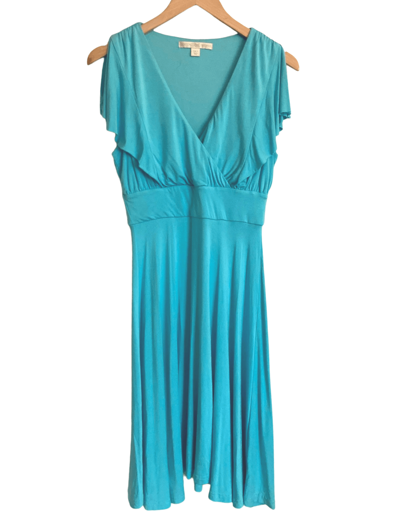 Cool Summer BOSTON PROPER v-neck flutter sleeve blue knit dress