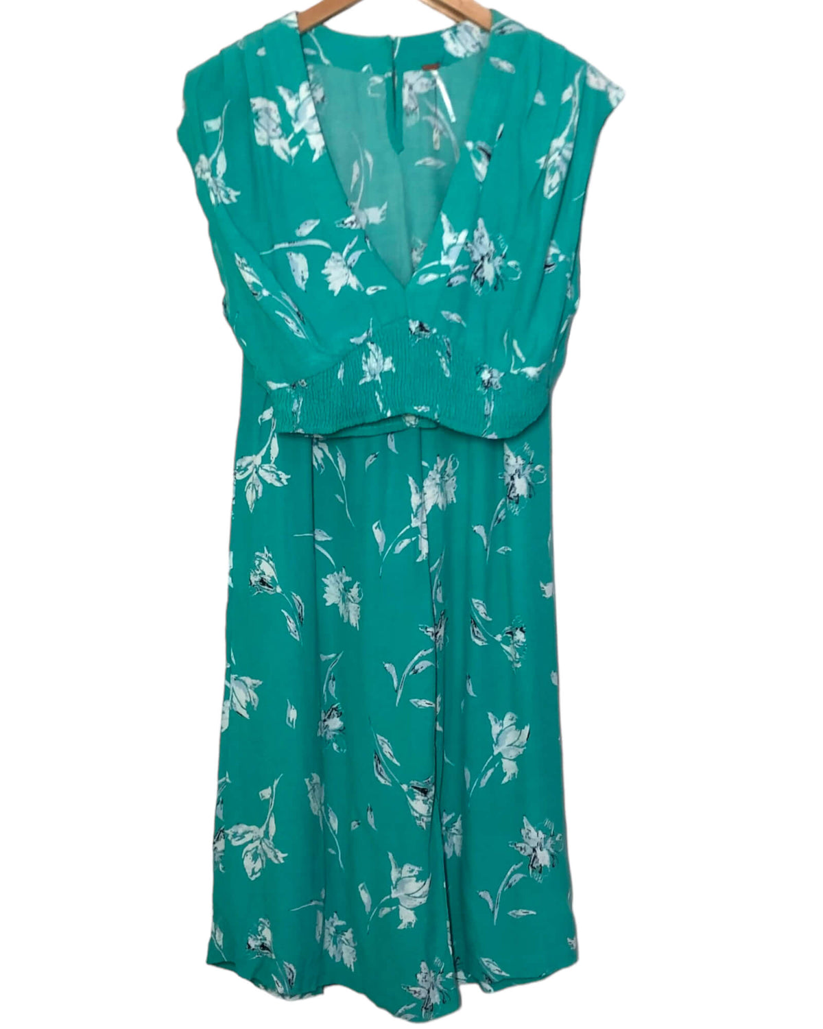 Cool Summer FREE PEOPLE teal floral crop top pant set