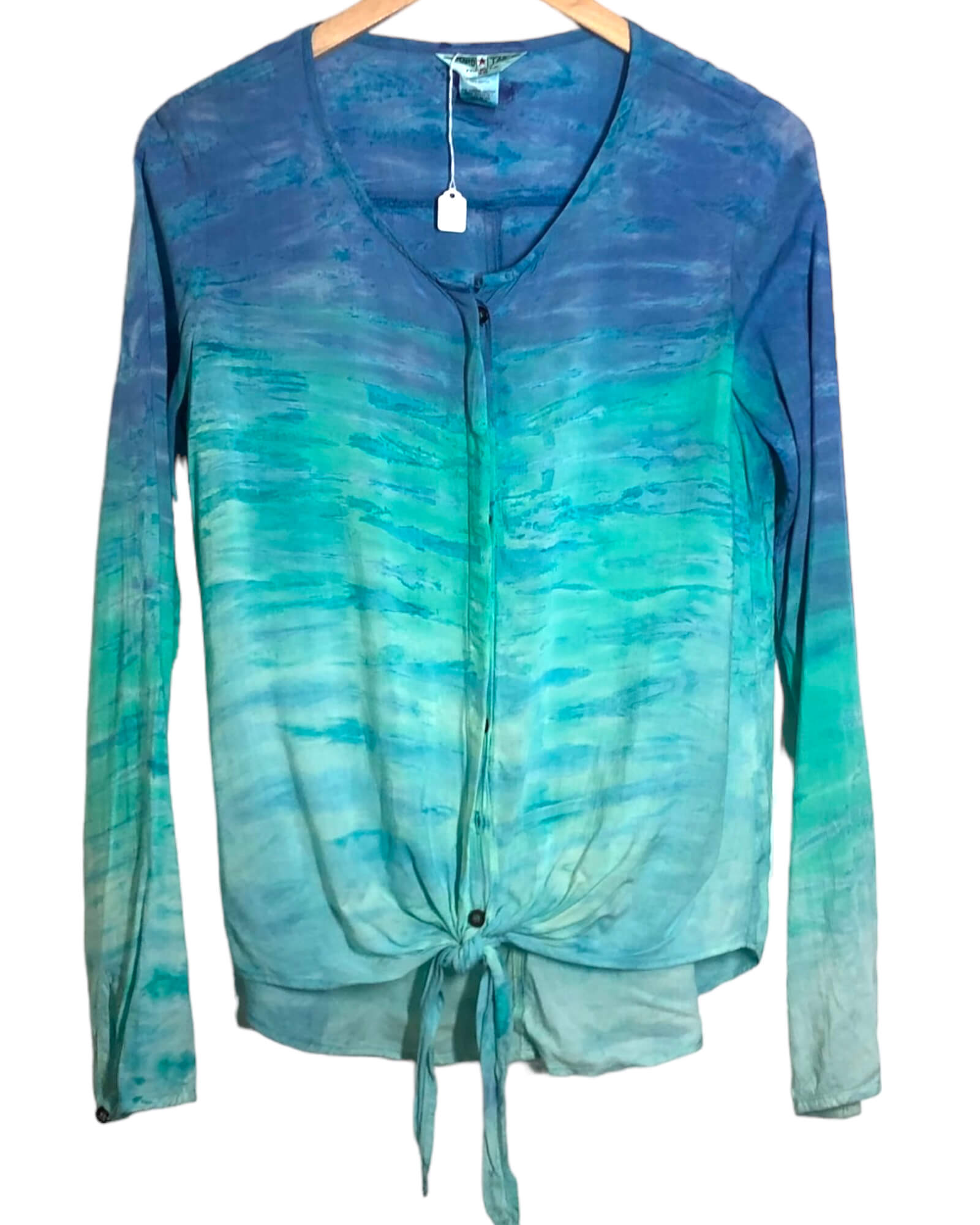 Cool Summer HARD TAIL FOREVER watercolor tie front blouse