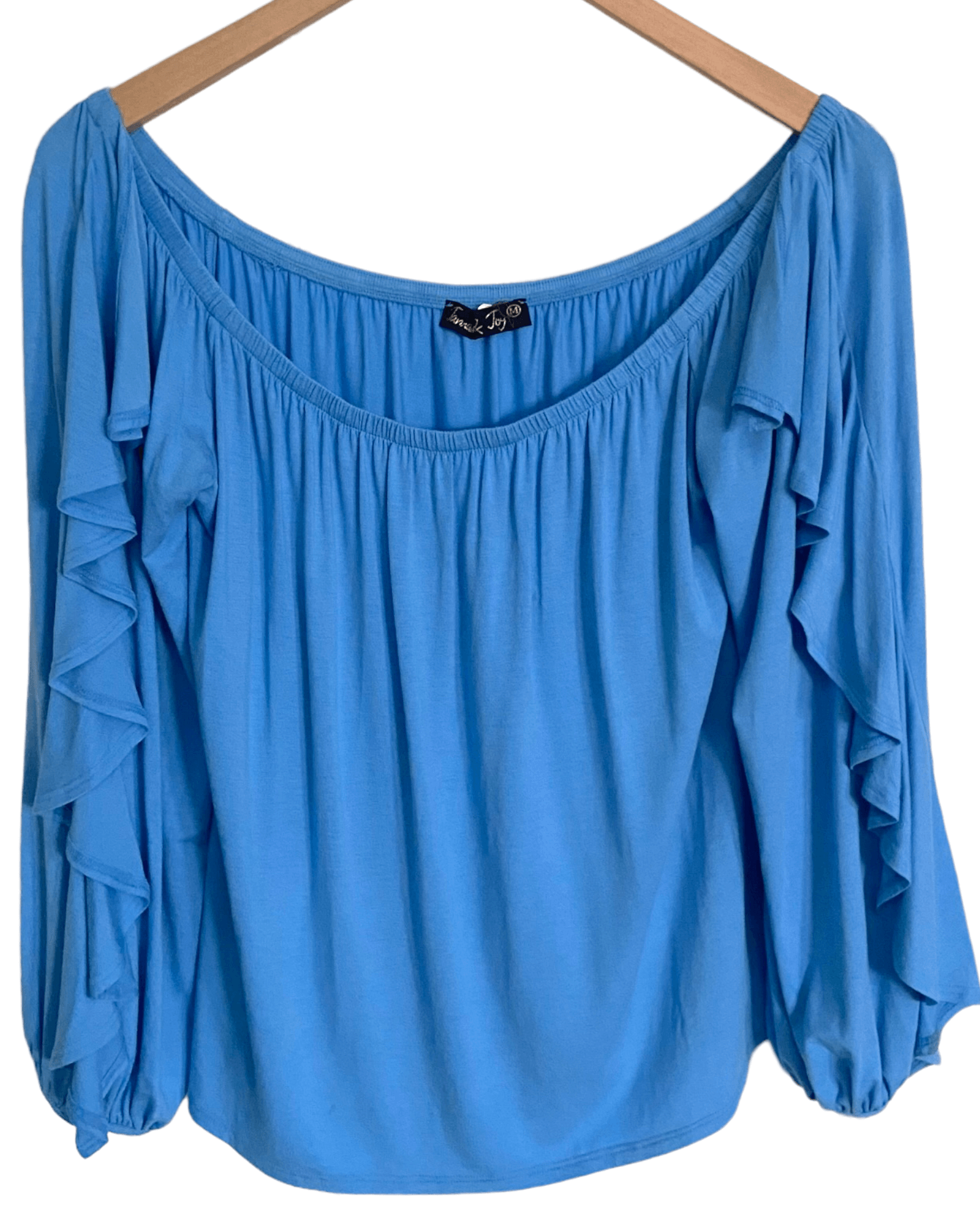 Cool Summer JAMES & JOY blue ruffle knit top
