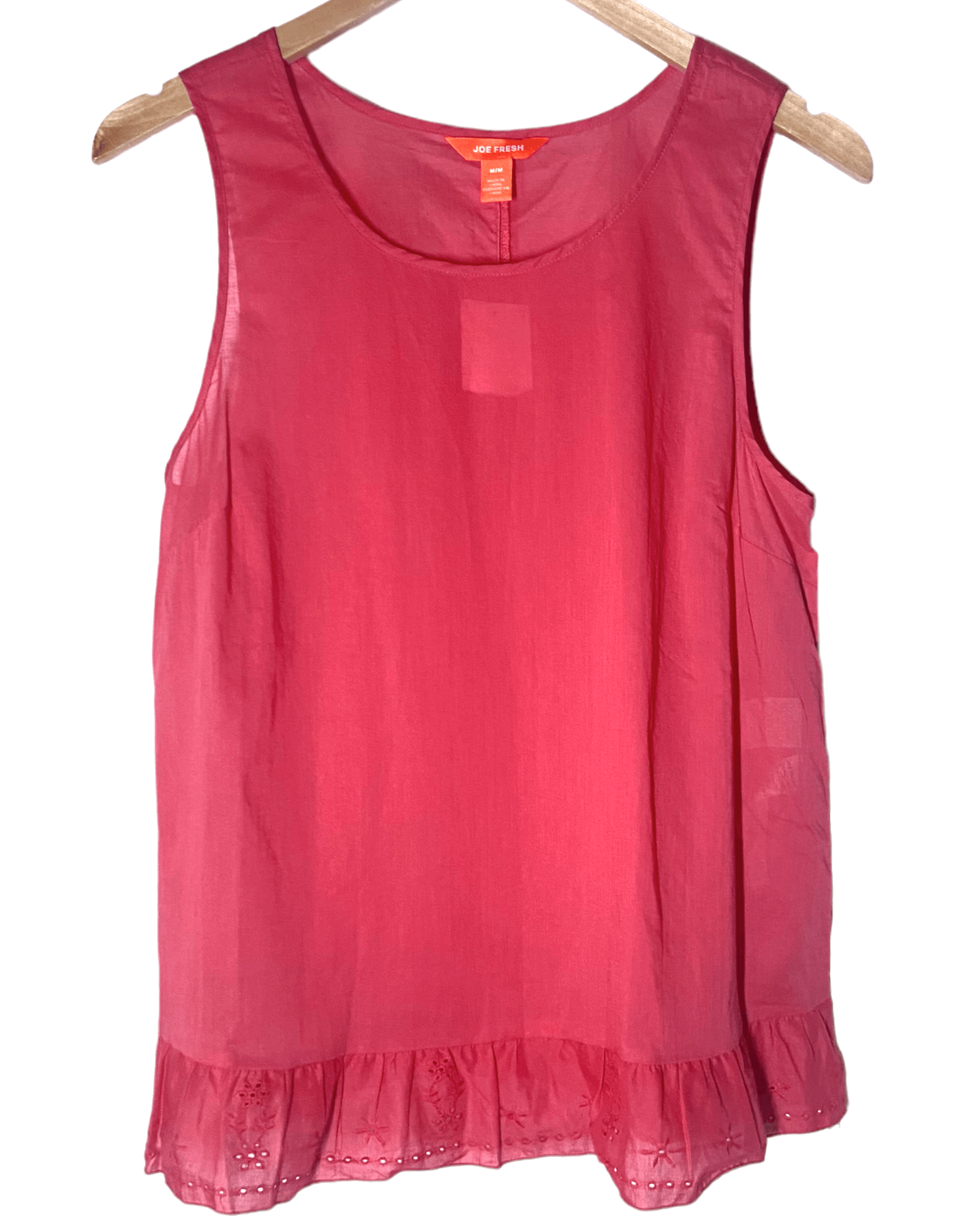 Cool Summer JOE FRESH sleeveless eyelet ruffle top red