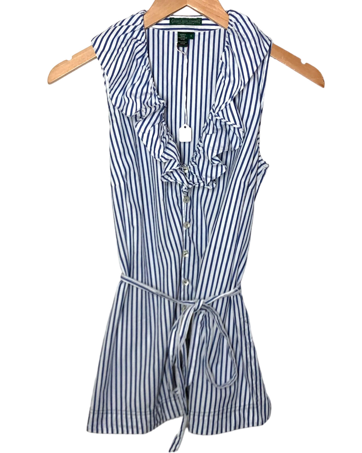 Cool Summer LAUREN JEANS ruffle stripe sleeveless blouse