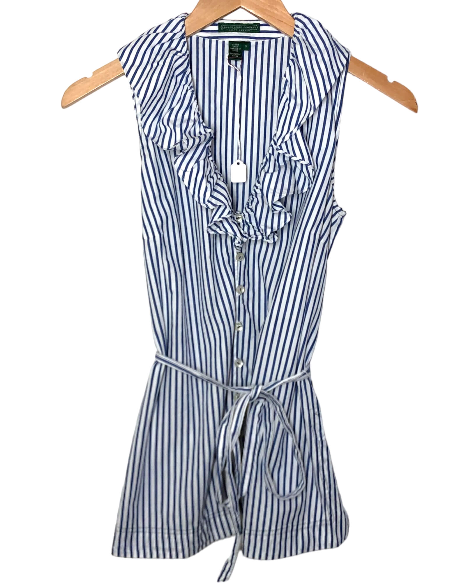 Cool Summer LAUREN JEANS ruffle stripe sleeveless blouse