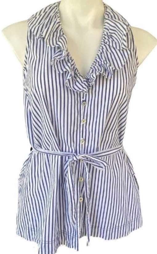 Cool Summer LAUREN JEANS striped ruffle sleeveless blouse