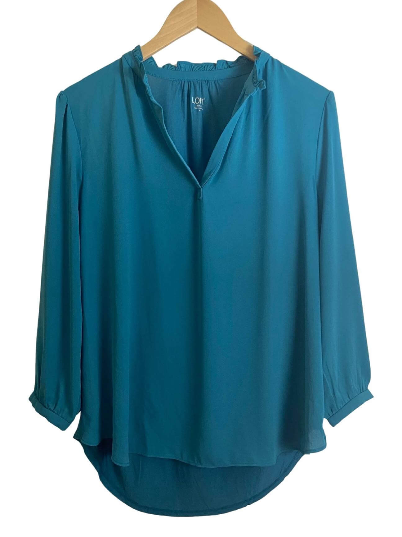 Cool Summer LOFT teal ruffle blouse