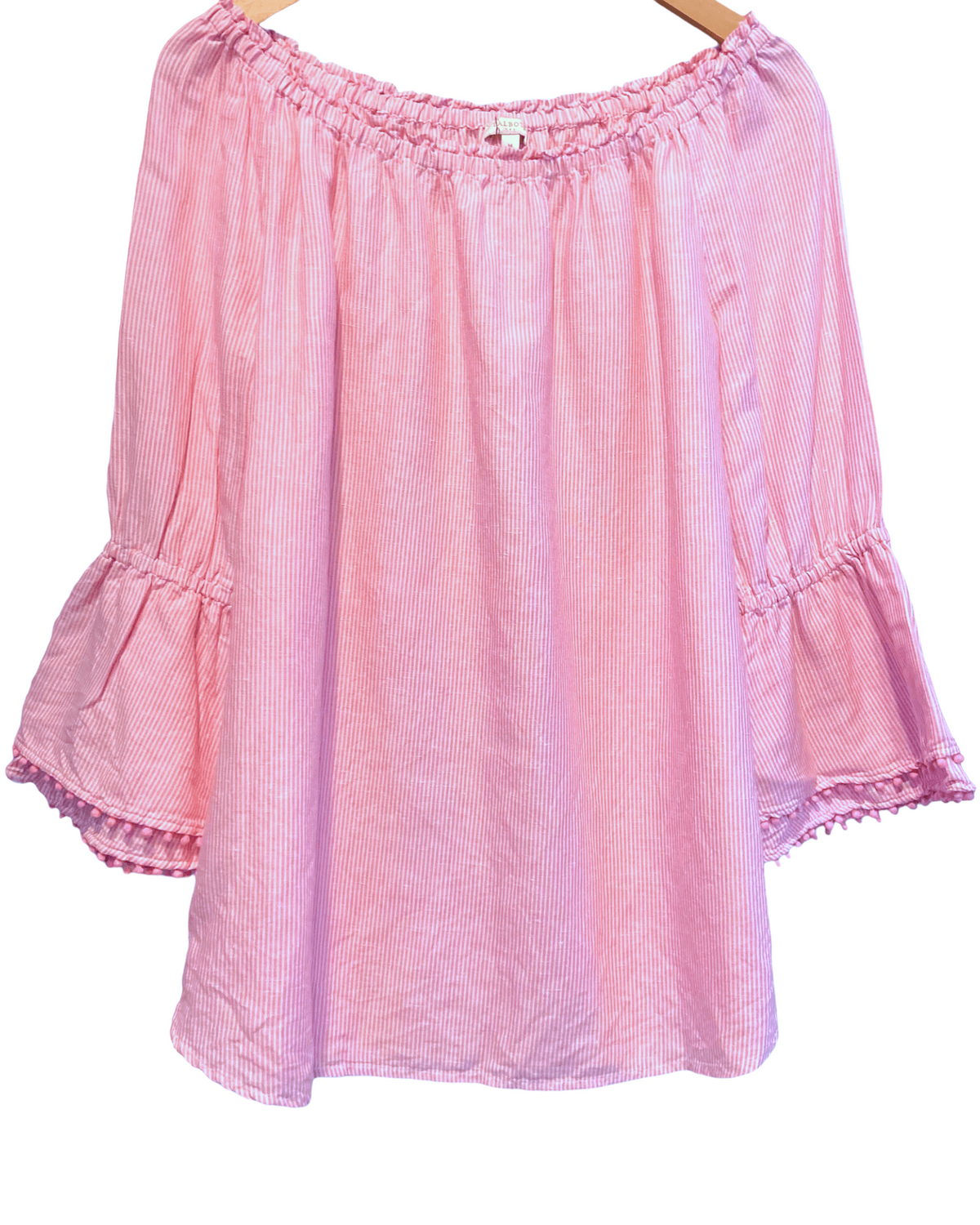 Cool Summer TALBOTS pink stripe linen belle sleeve top