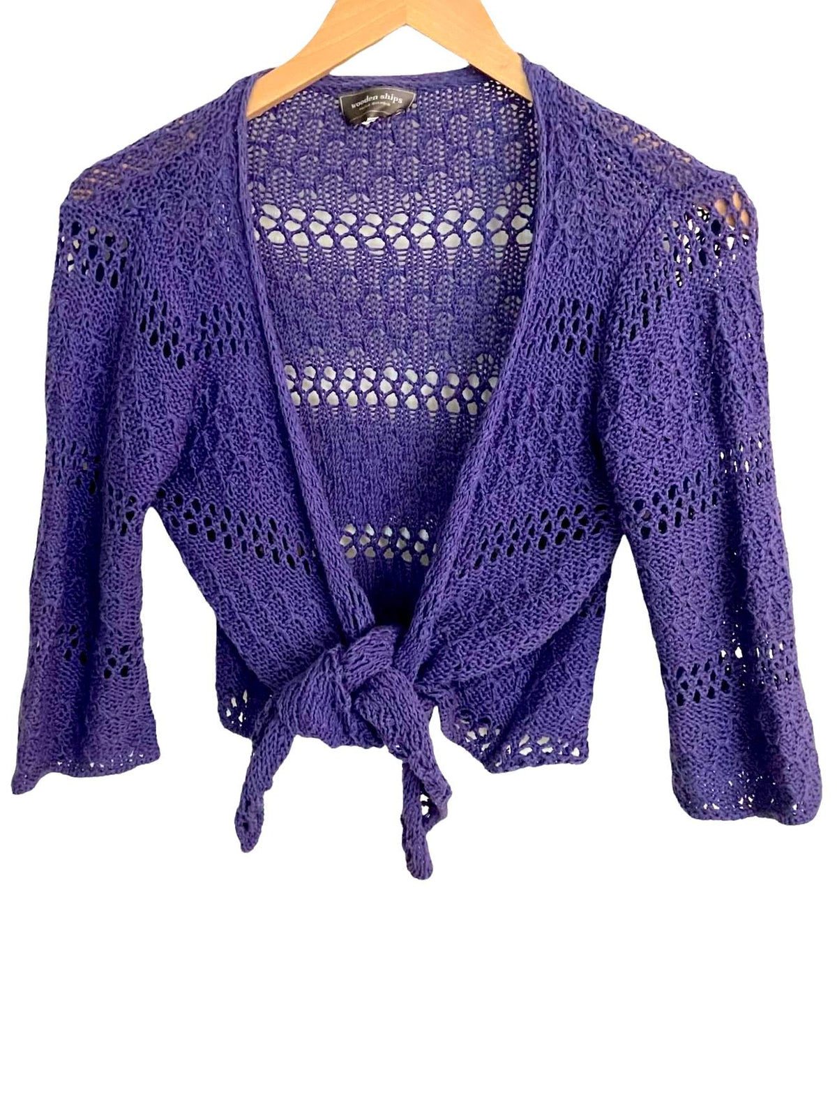 Cool Summer WOODEN SHIPS purple crop tie sweater