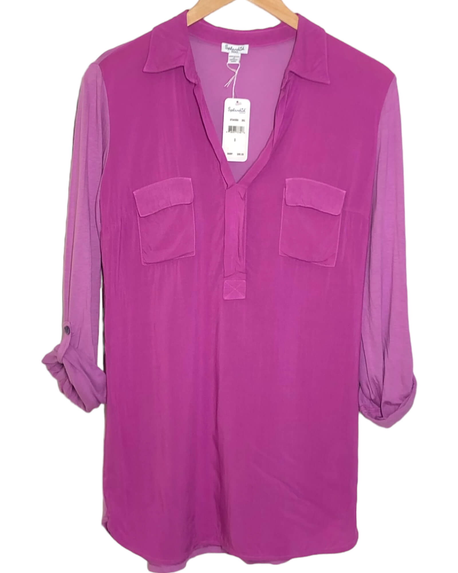 Cool Summer SPLENDID wild aster purple tab sleeve shirt