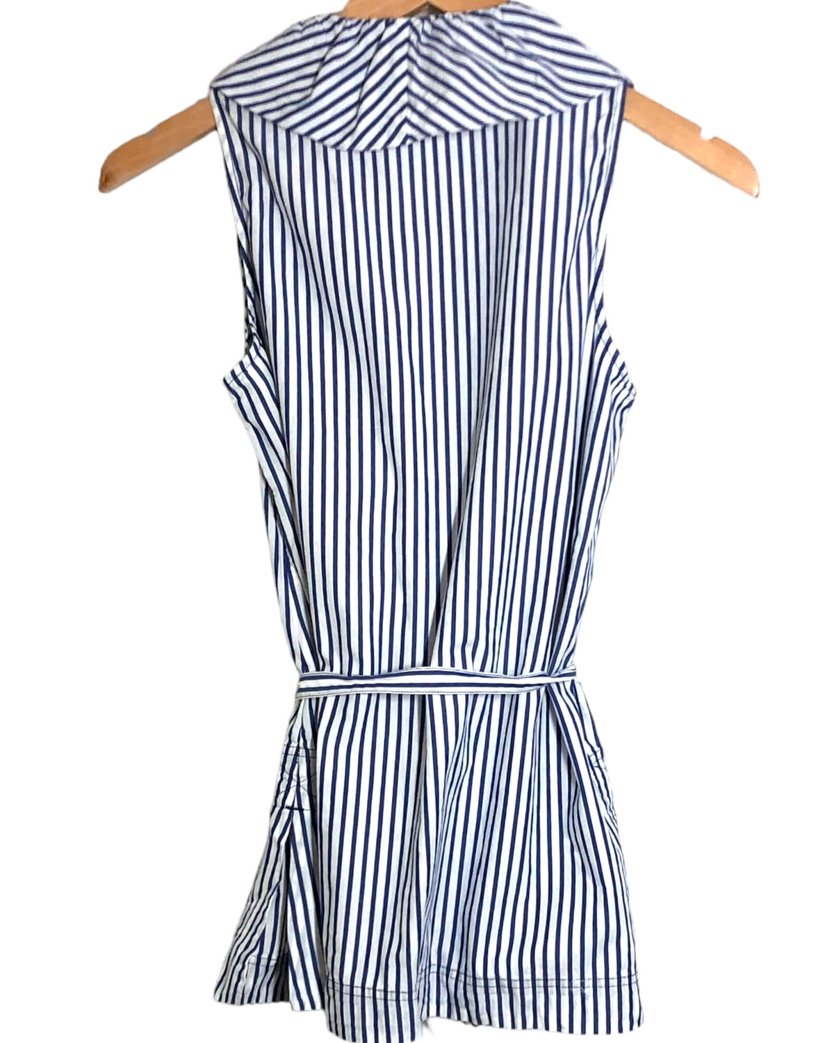 Cool Summer Stripe Sleeveless Ruffle Blouse