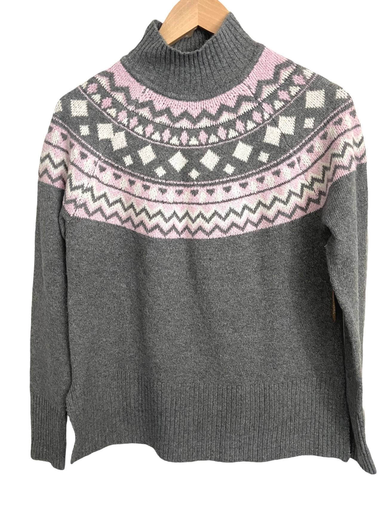 Cool Summer TAHARI gray pink fair isle sweater