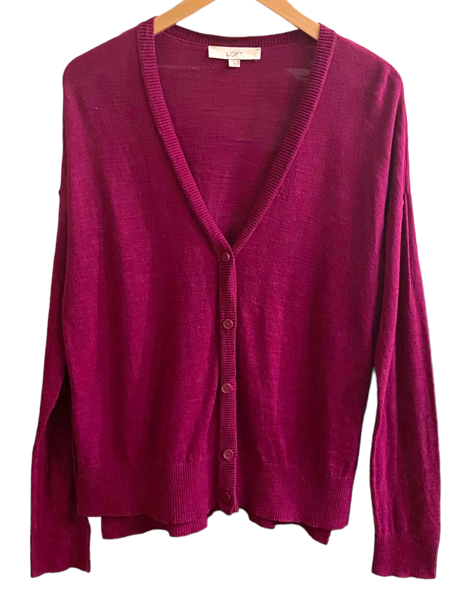 Cool Winter ANN TAYLOR LOFT magenta button cardigan sweater 