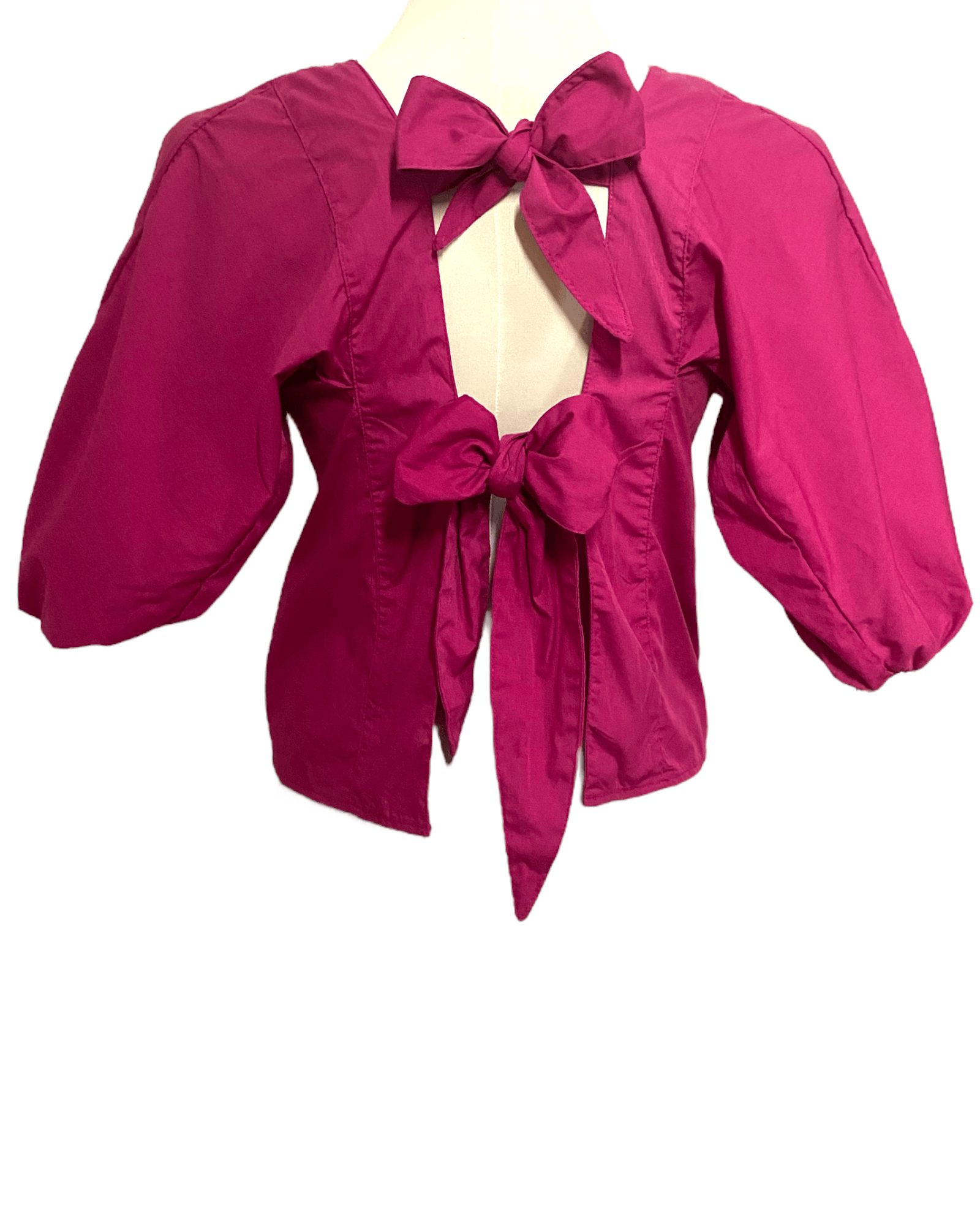 Cool Winter BLEUH CIEL raspberry red bow back top