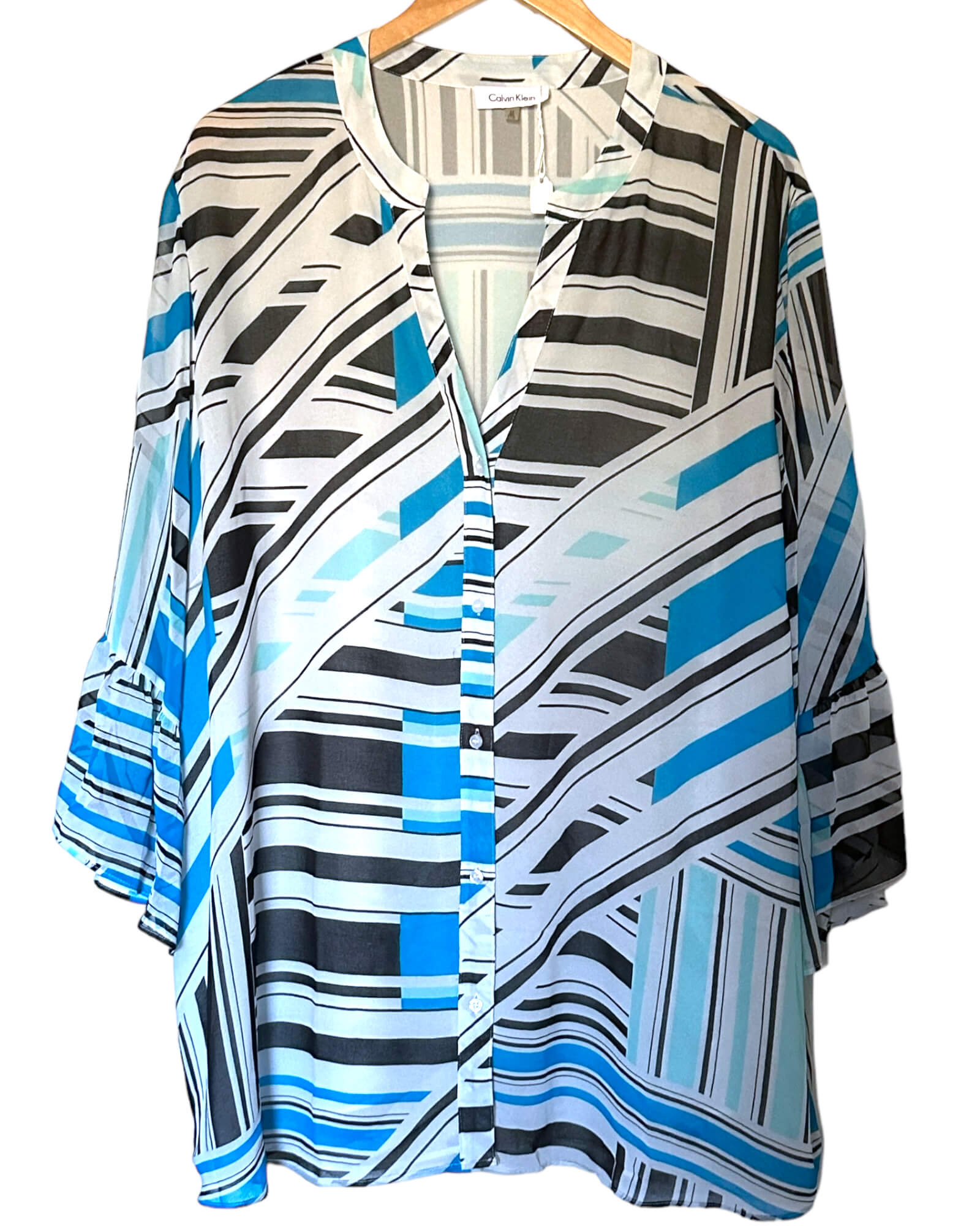 Cool Winter CALVIN KLEIN blue black geometric print blouse