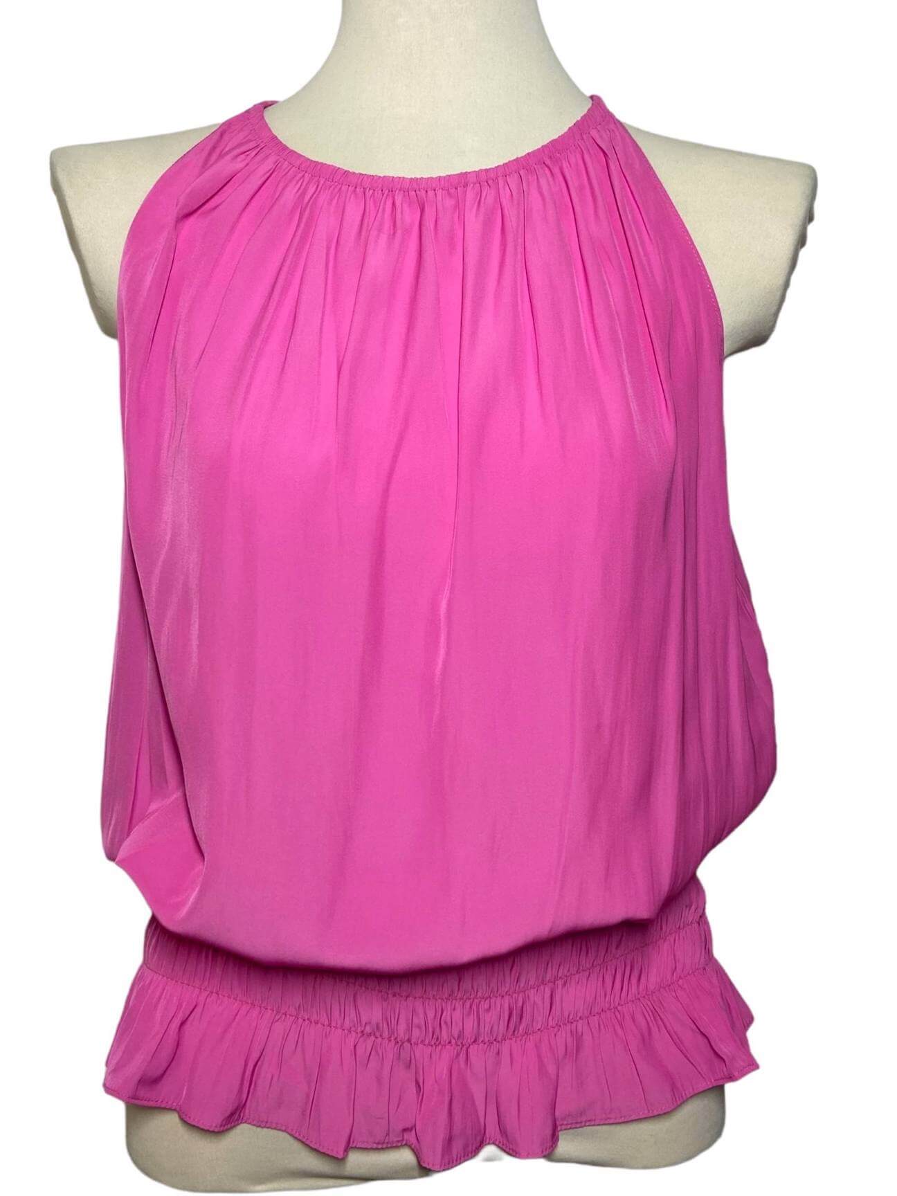 Cool Winter CATHERINE MALADRINO hot pink smocked-waist blouson top 