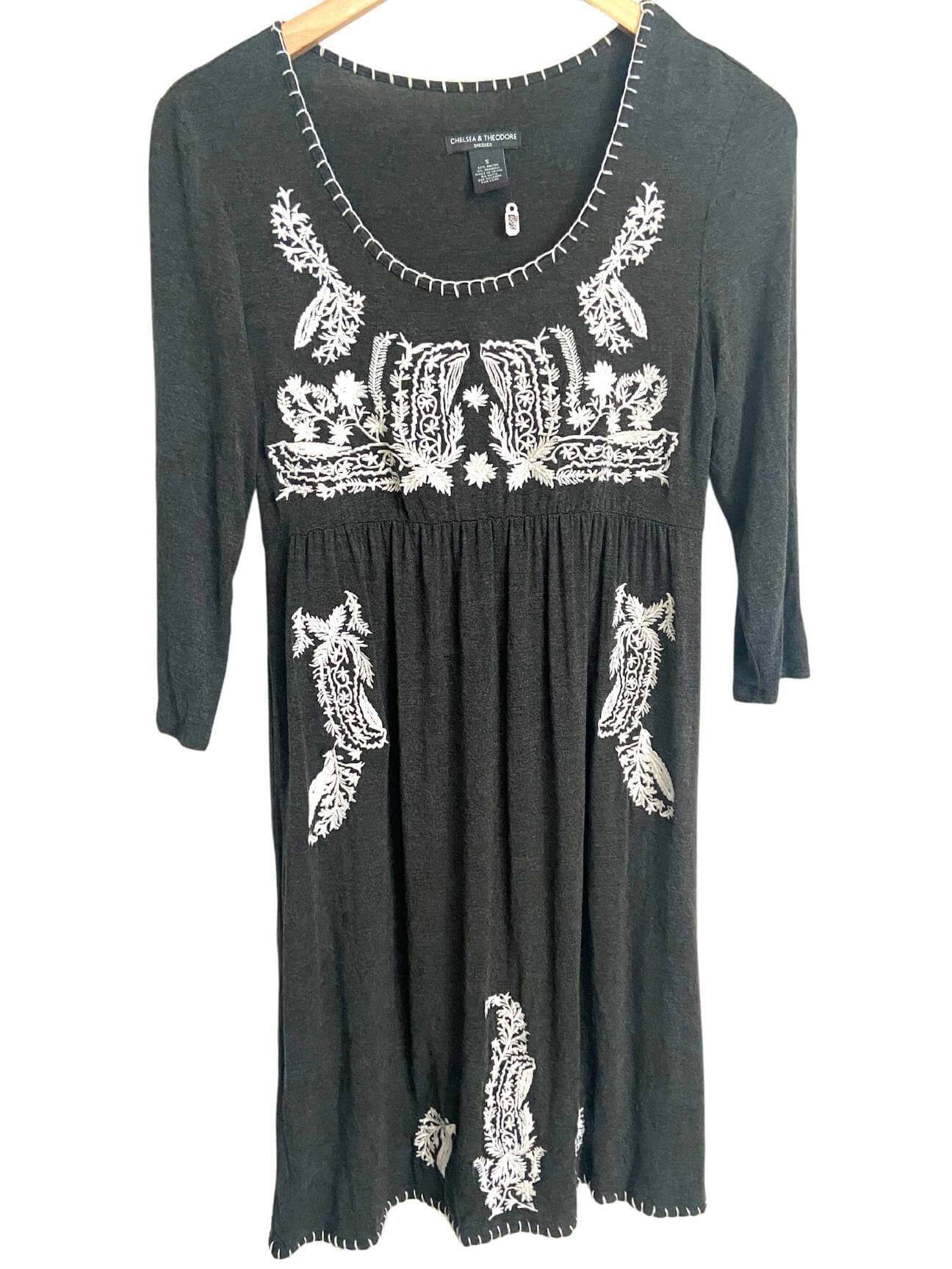 Cool Winter CHELSEA AND THEODORE gray embroidered dress