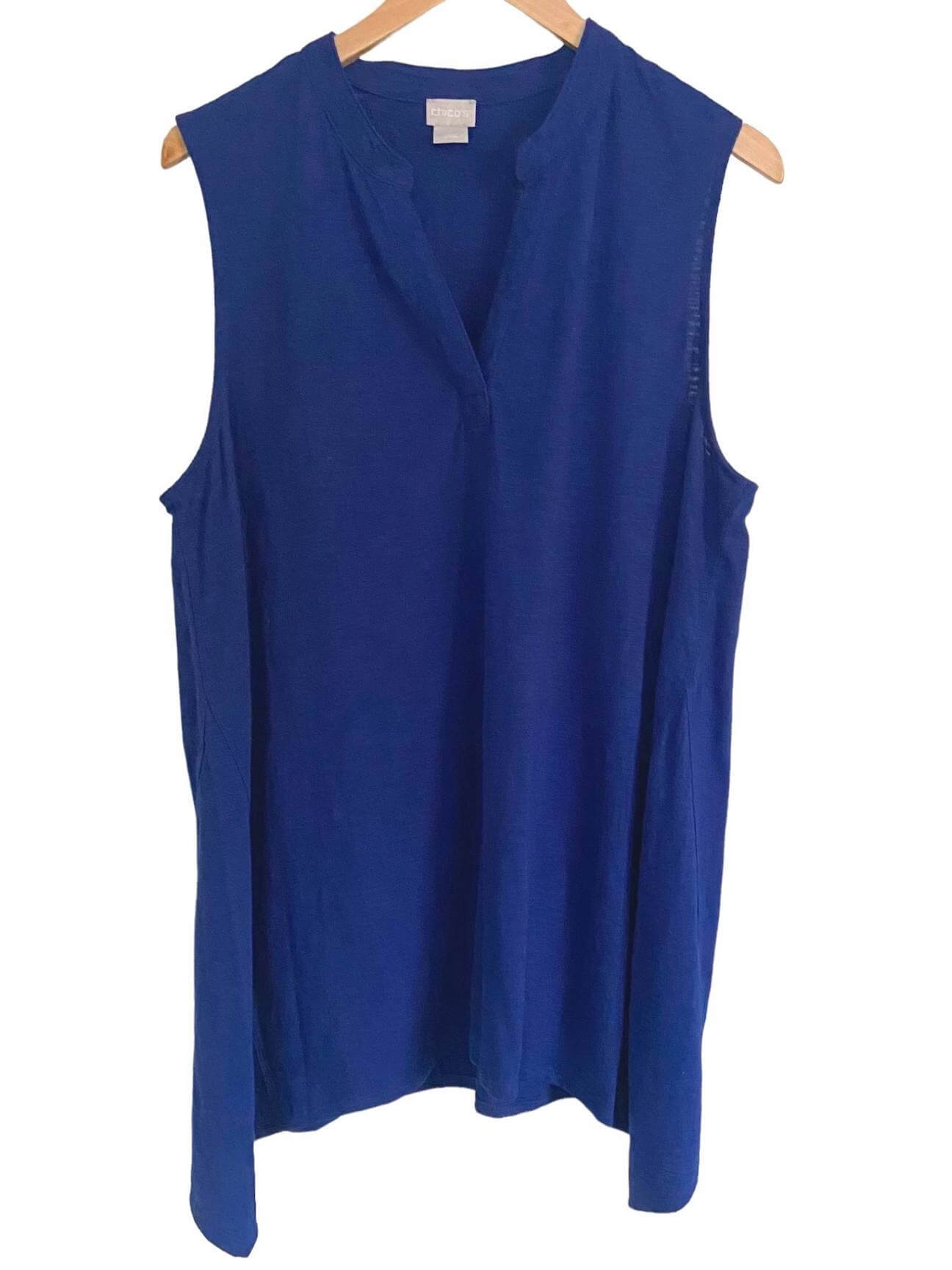 Cool Winter CHICO'S midnight blue split-neck sleeveless asymmetrical tunic tee
