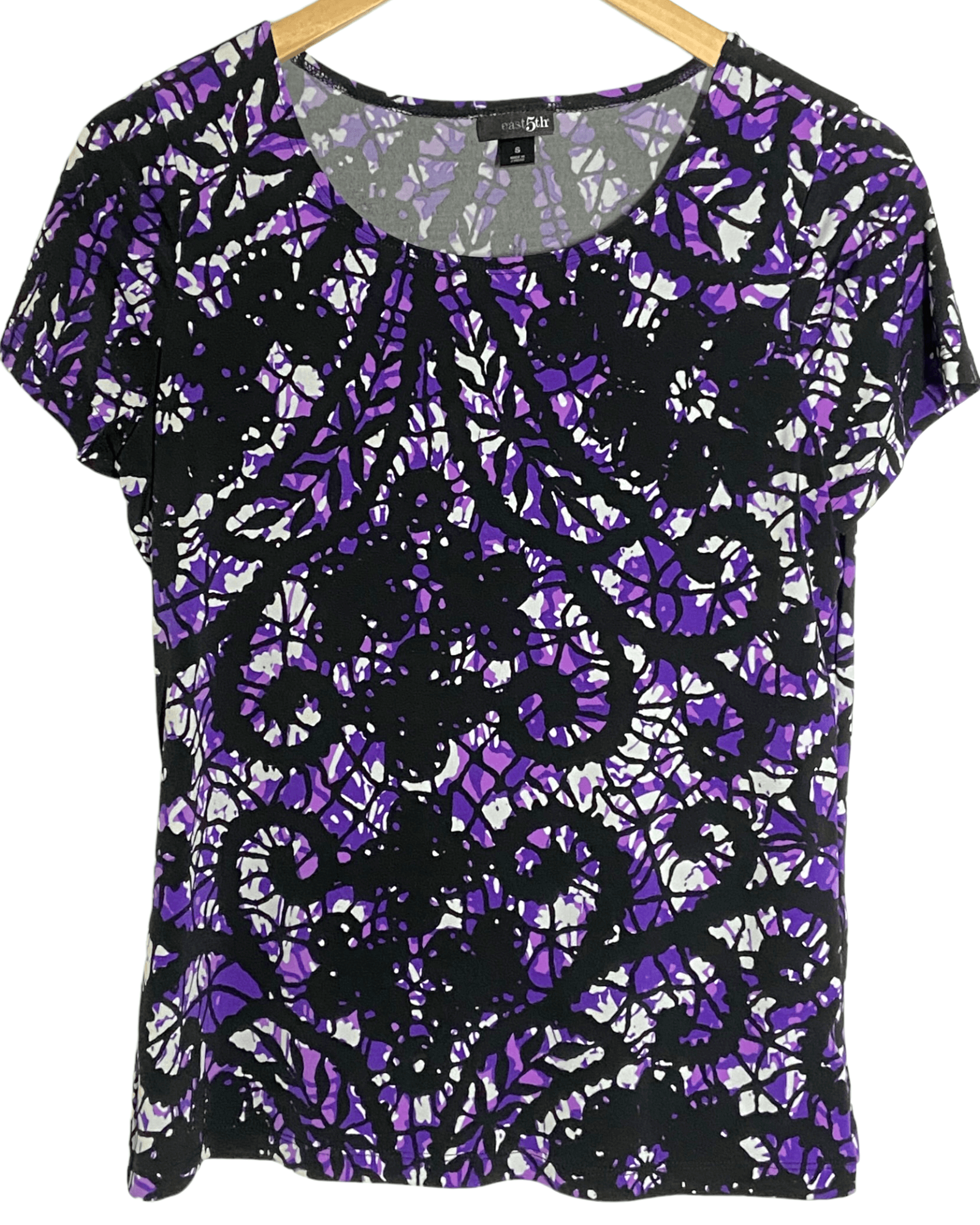 Cool Winter EAST 5TH purple and black lace print shirt top