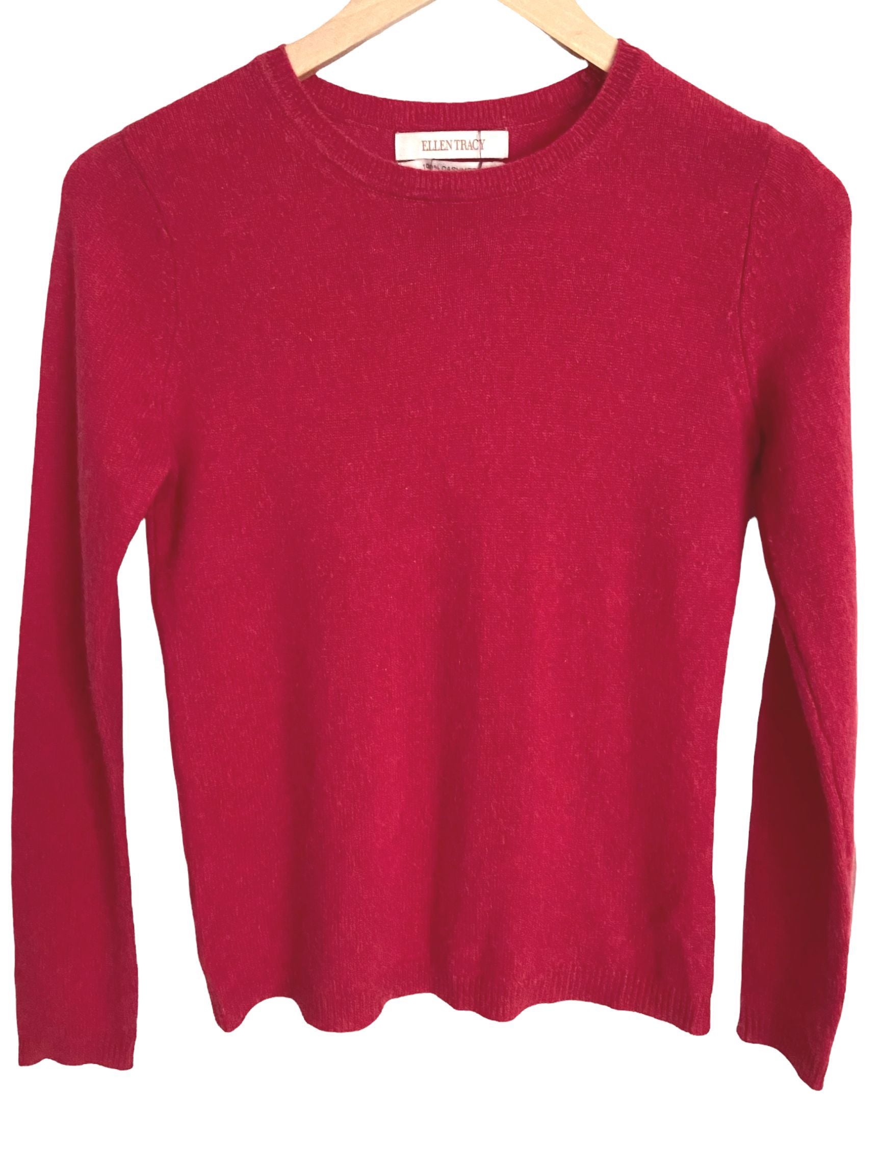 Cool Winter ELLEN TRACY red cashmere crewneck sweater