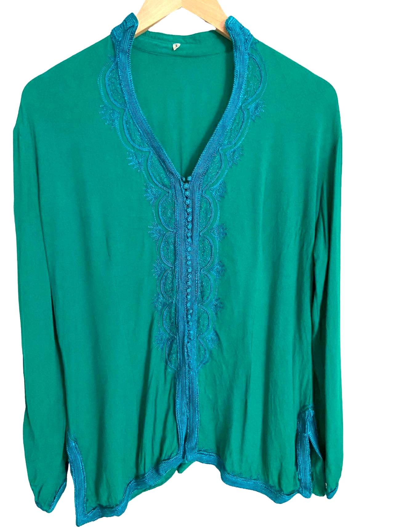 Cool Winter green embroidered blouse