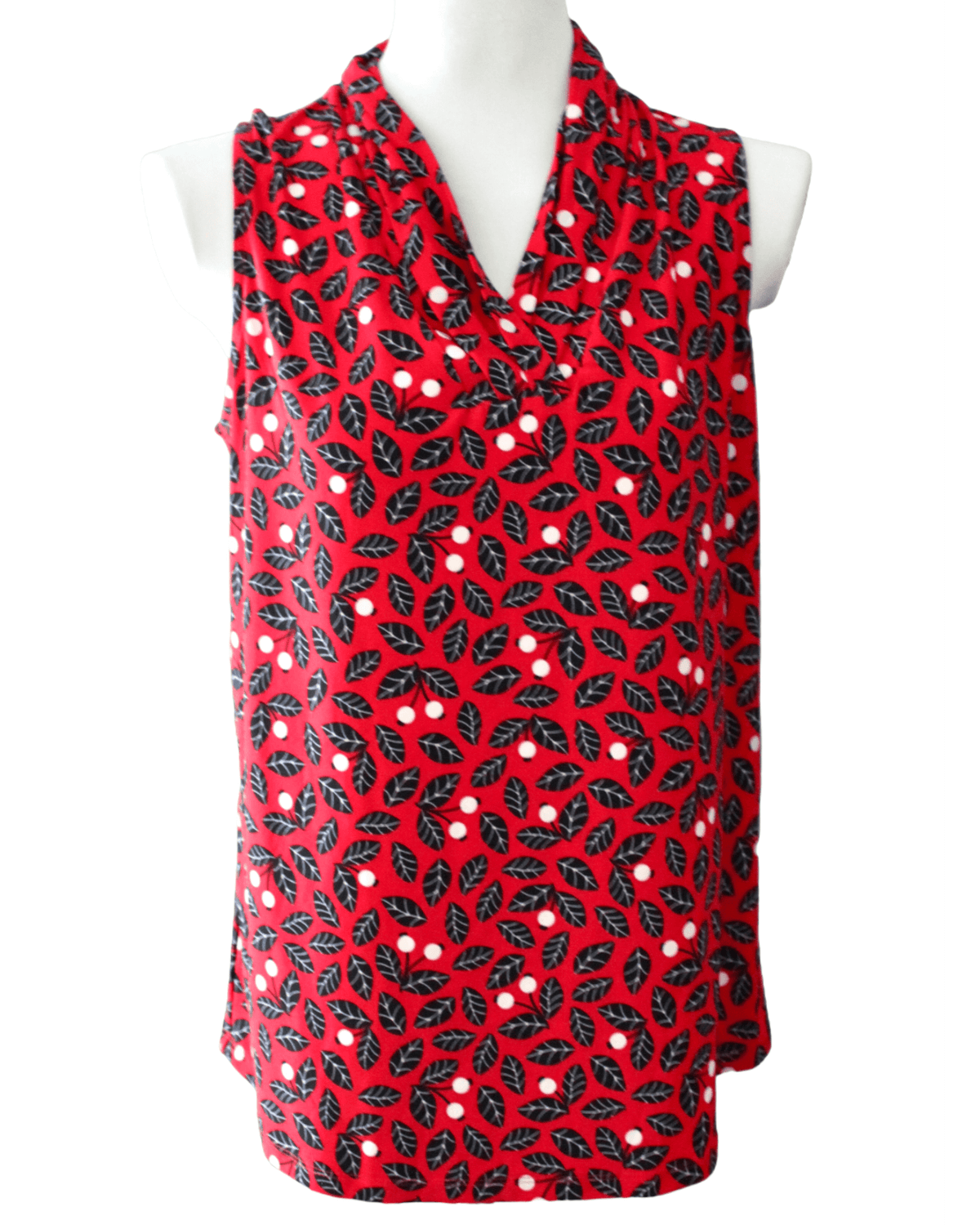 Cool Winter ANNE KLEIN triple pleat red berry print sleeveless top