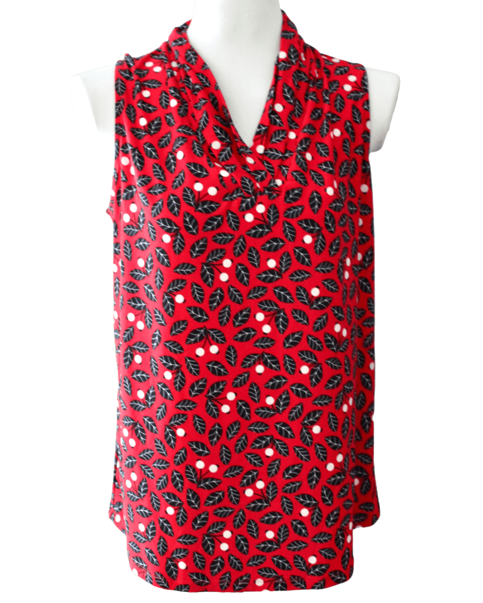 Cool Winter ANNE KLEIN triple pleat red berry print sleeveless top