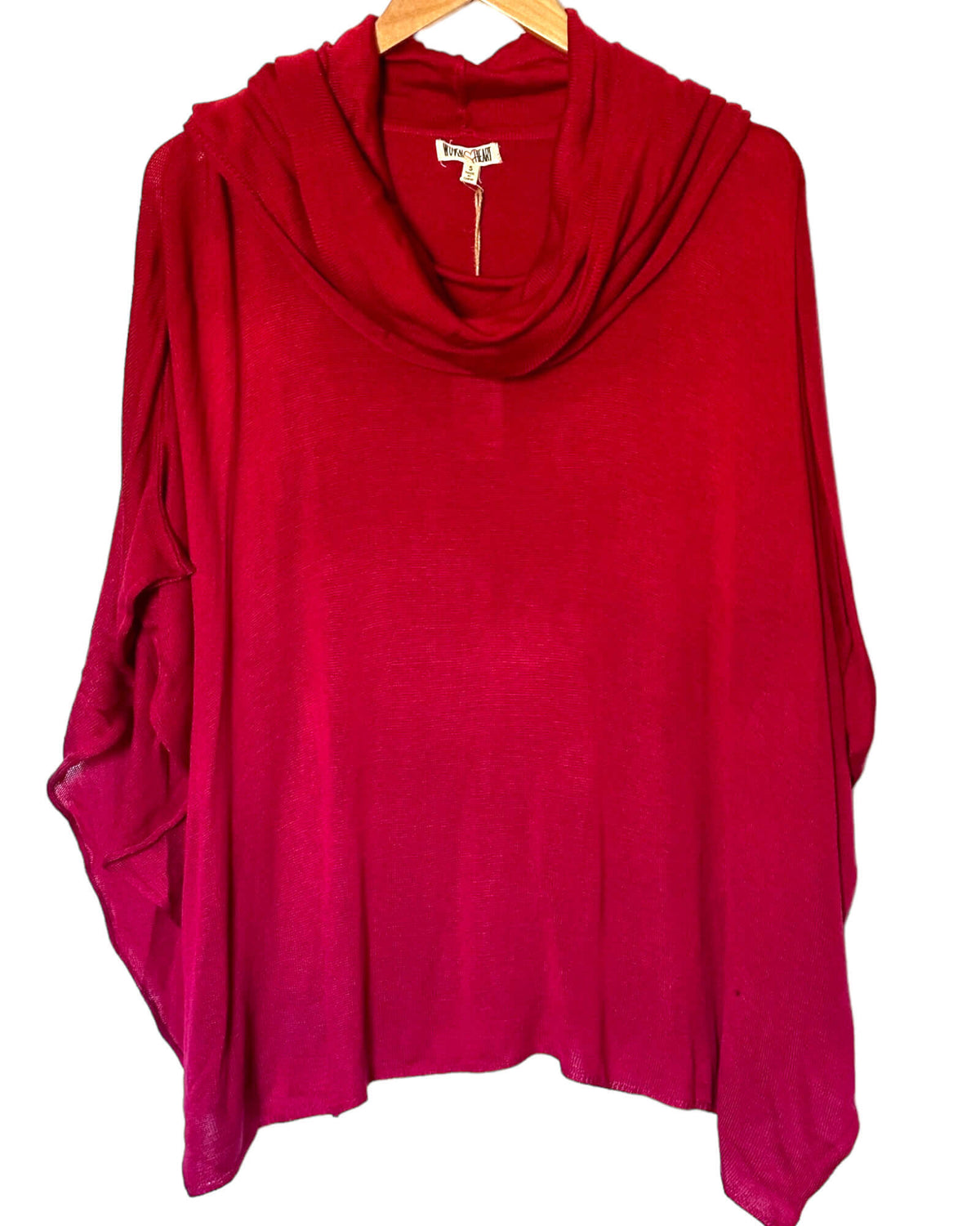 Cool Winter WOVEN HEART raspberry poncho