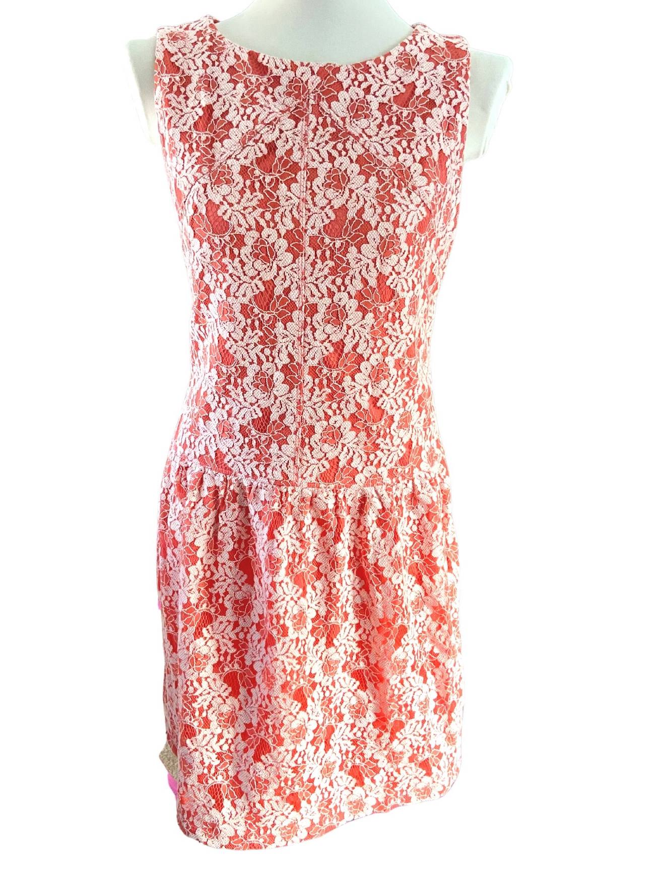Dark Autumn CYNTHIA ROWLY coral cream lace dress