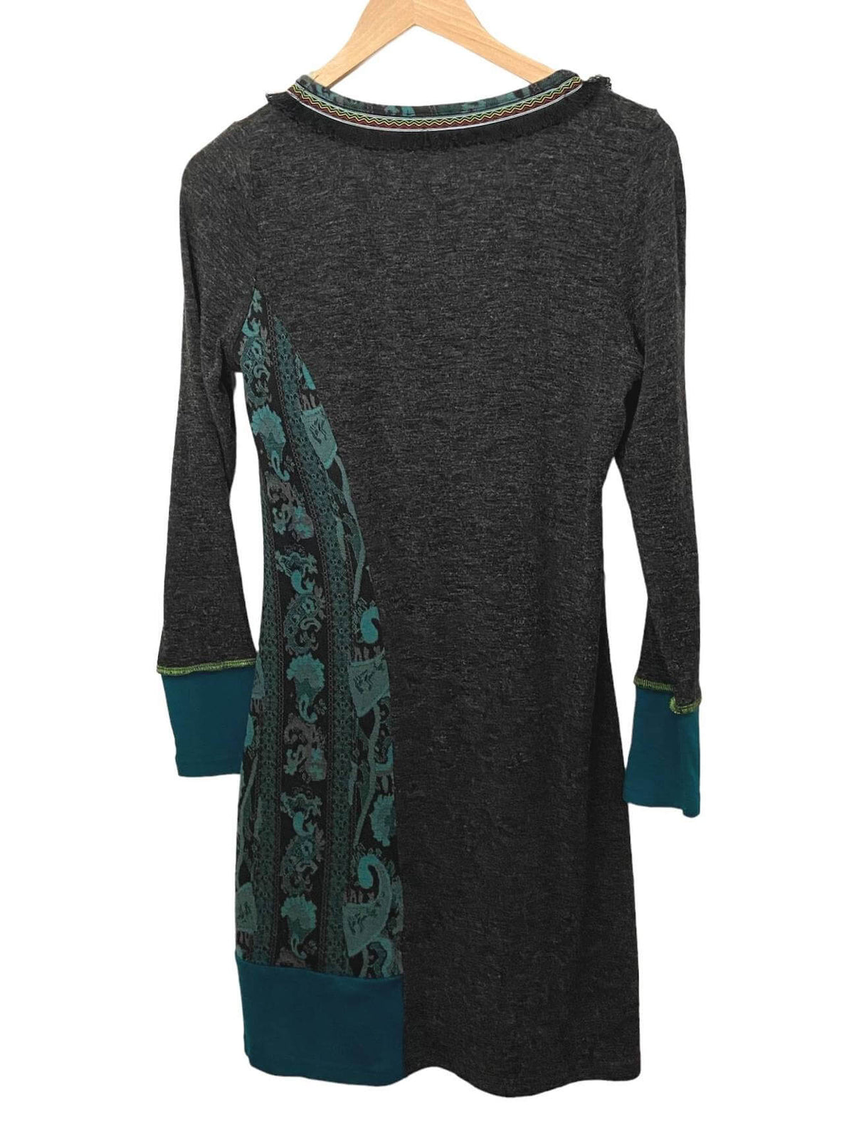 Dark Autumn ADORE paisley print gray teal sweater dress