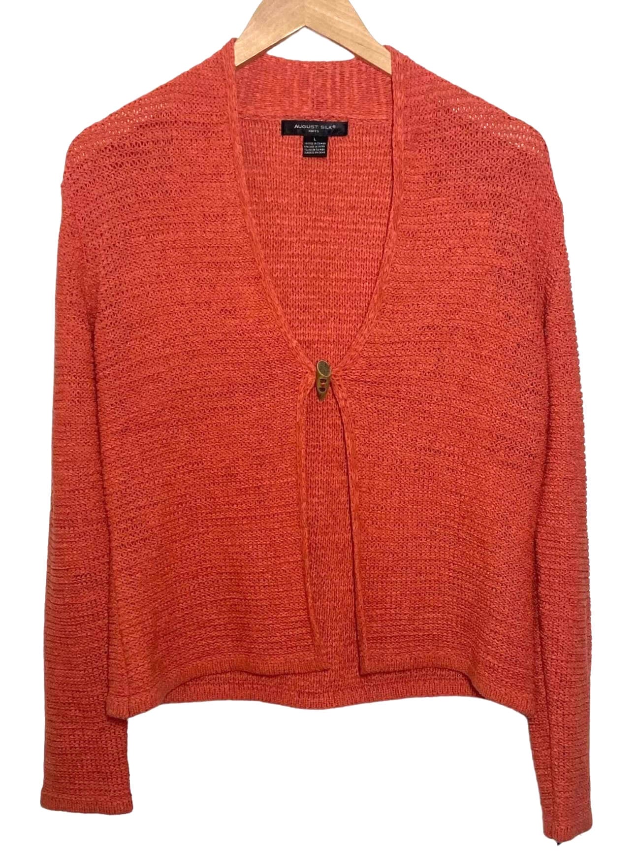 Dark Autumn AUGUST SILK rust orange toggle button cardigan sweater